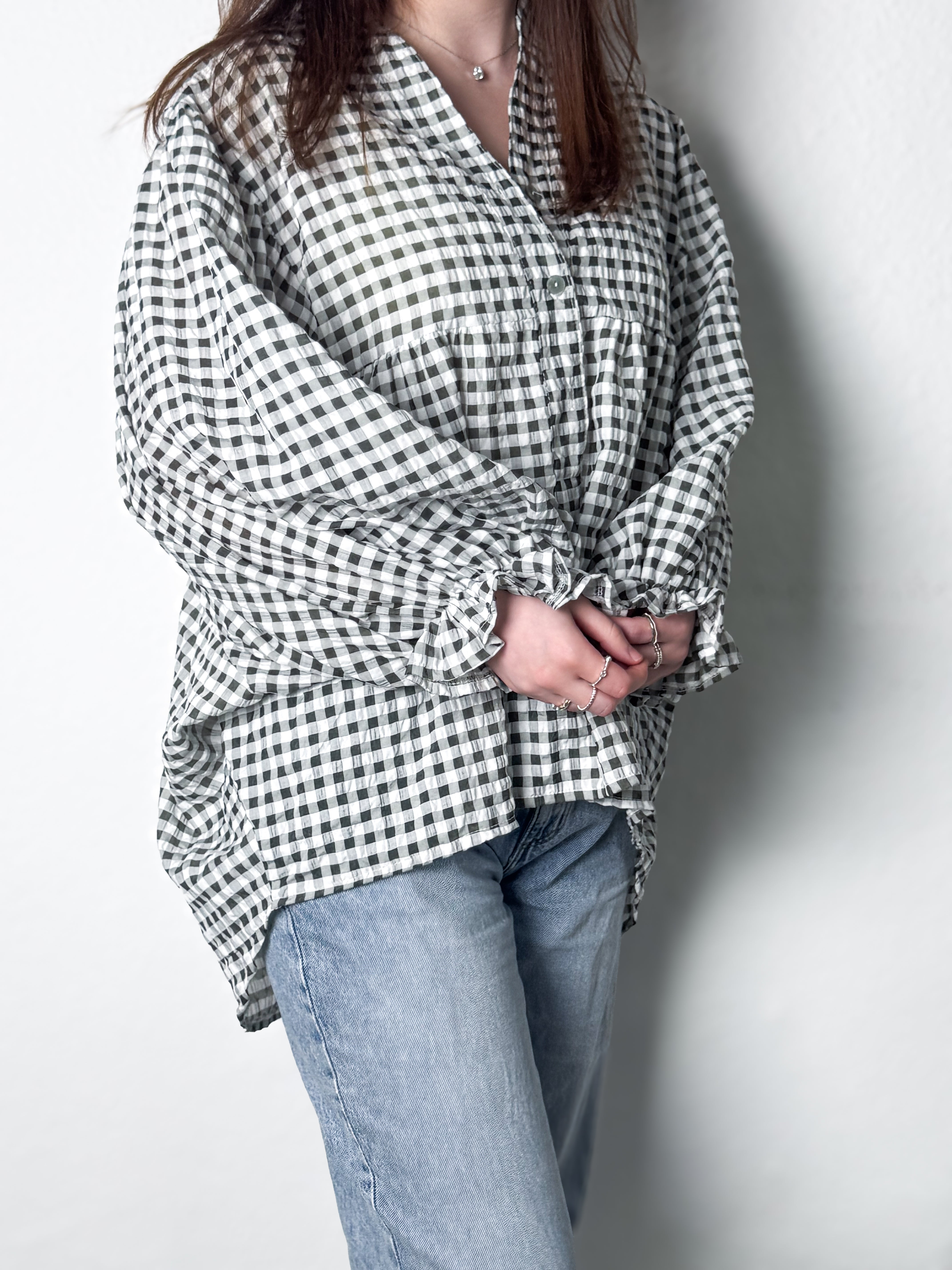 Vichy-Karo Bluse - Khaki