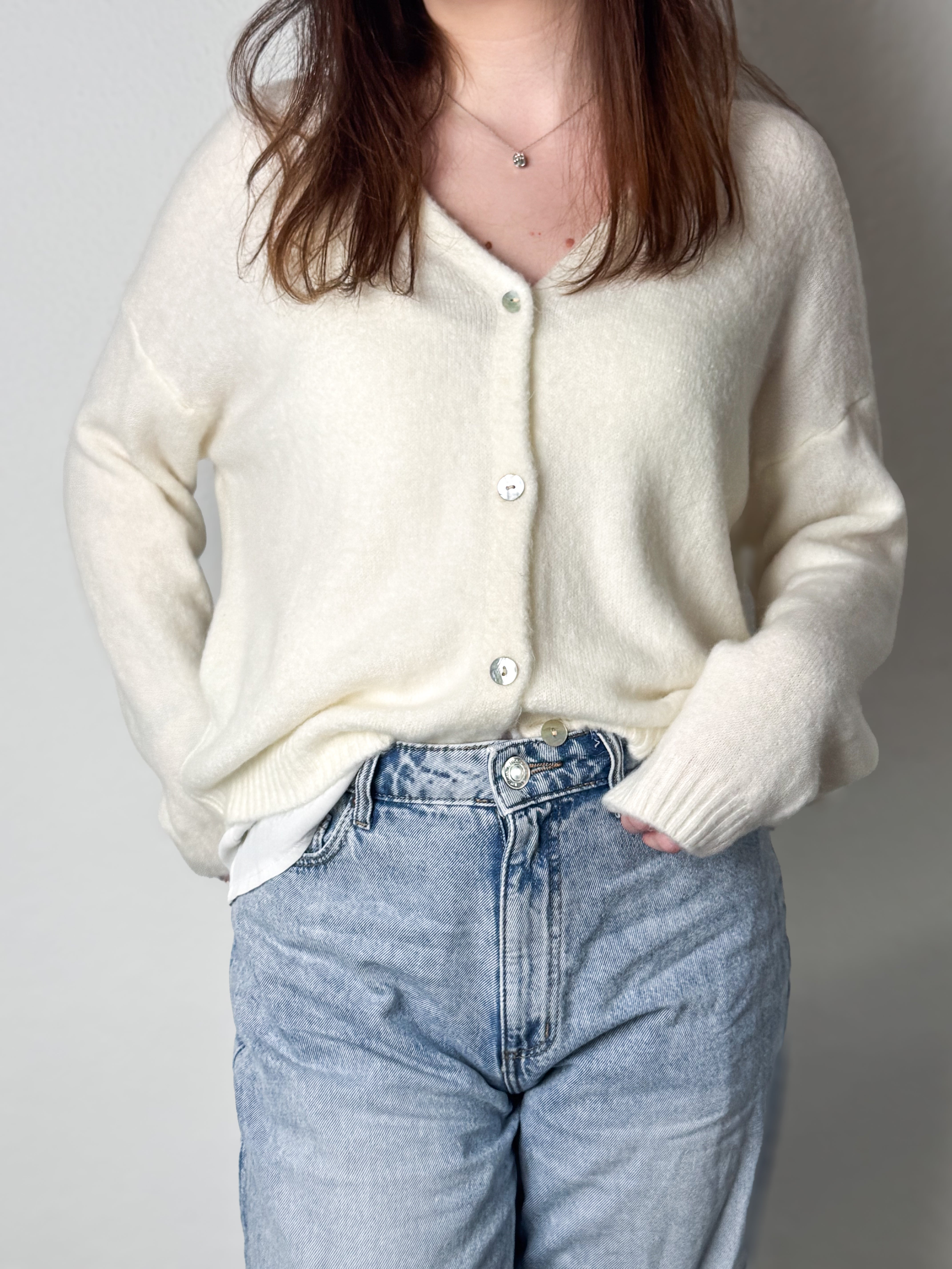 Strickjacke Alpaka - Creme
