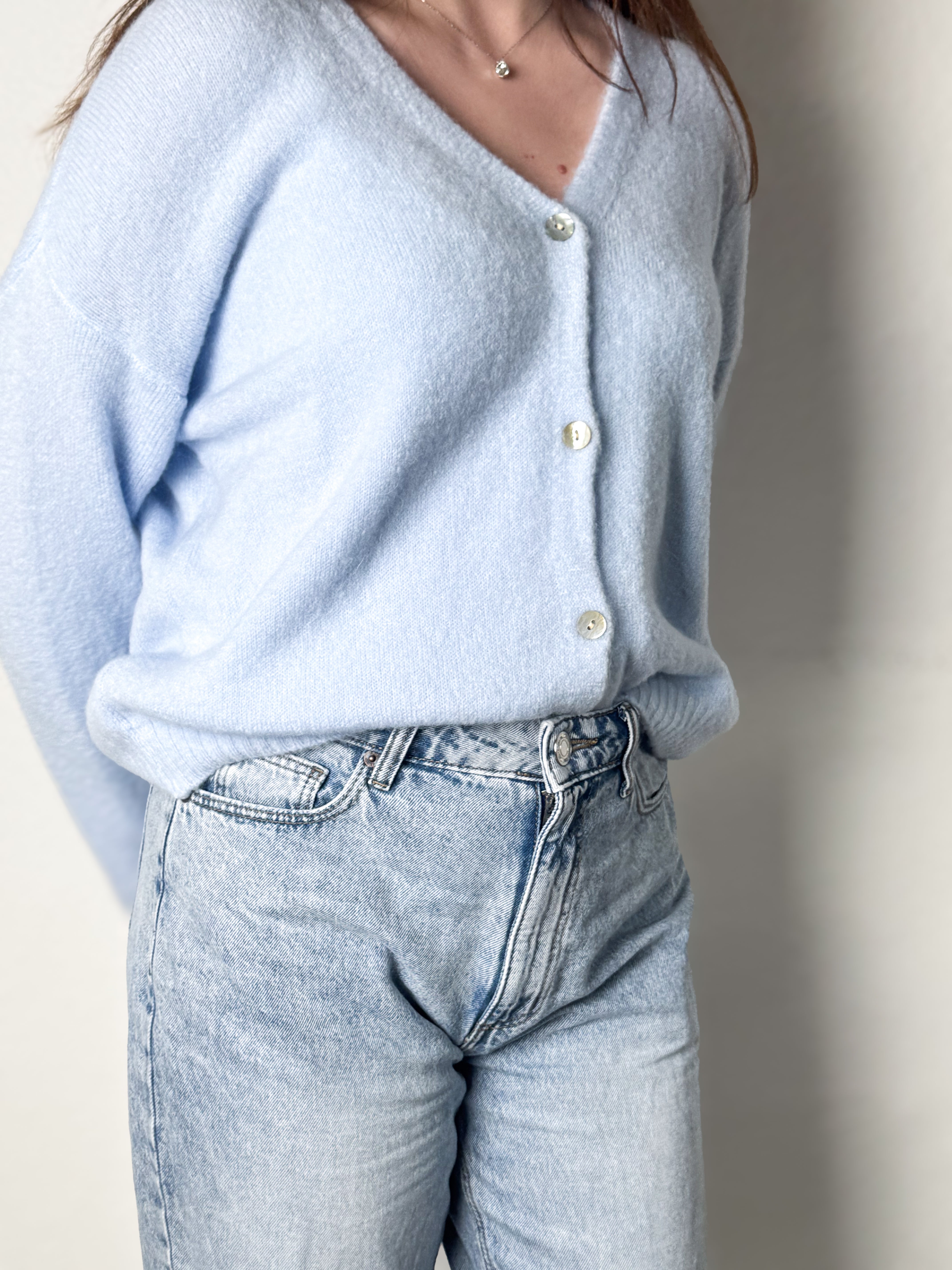 Strickjacke Alpaka - Babyblau