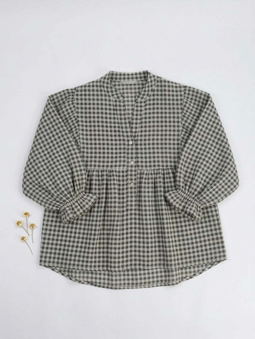 Vichy-Karo Bluse - Khaki