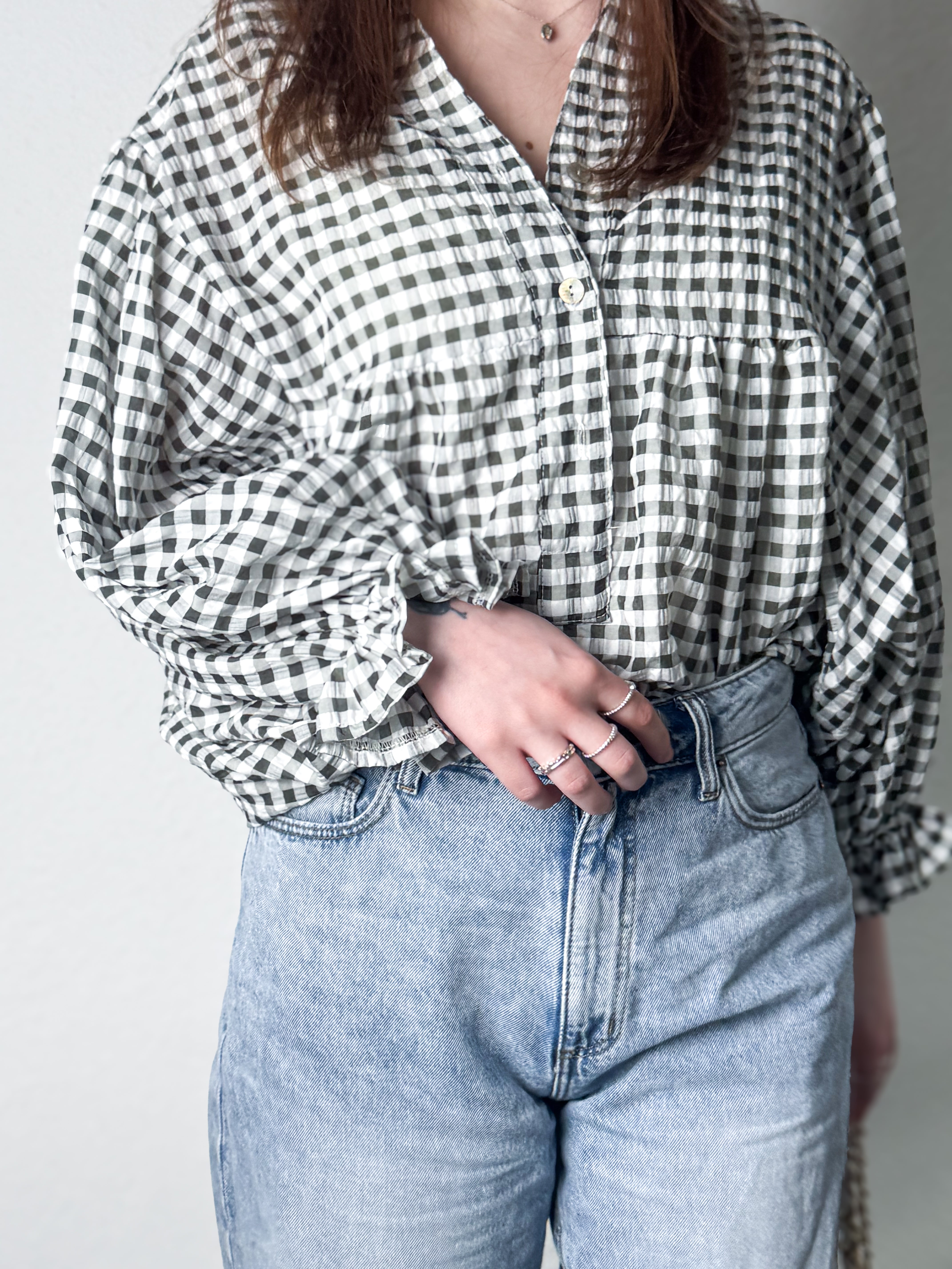 Vichy-Karo Bluse - Khaki