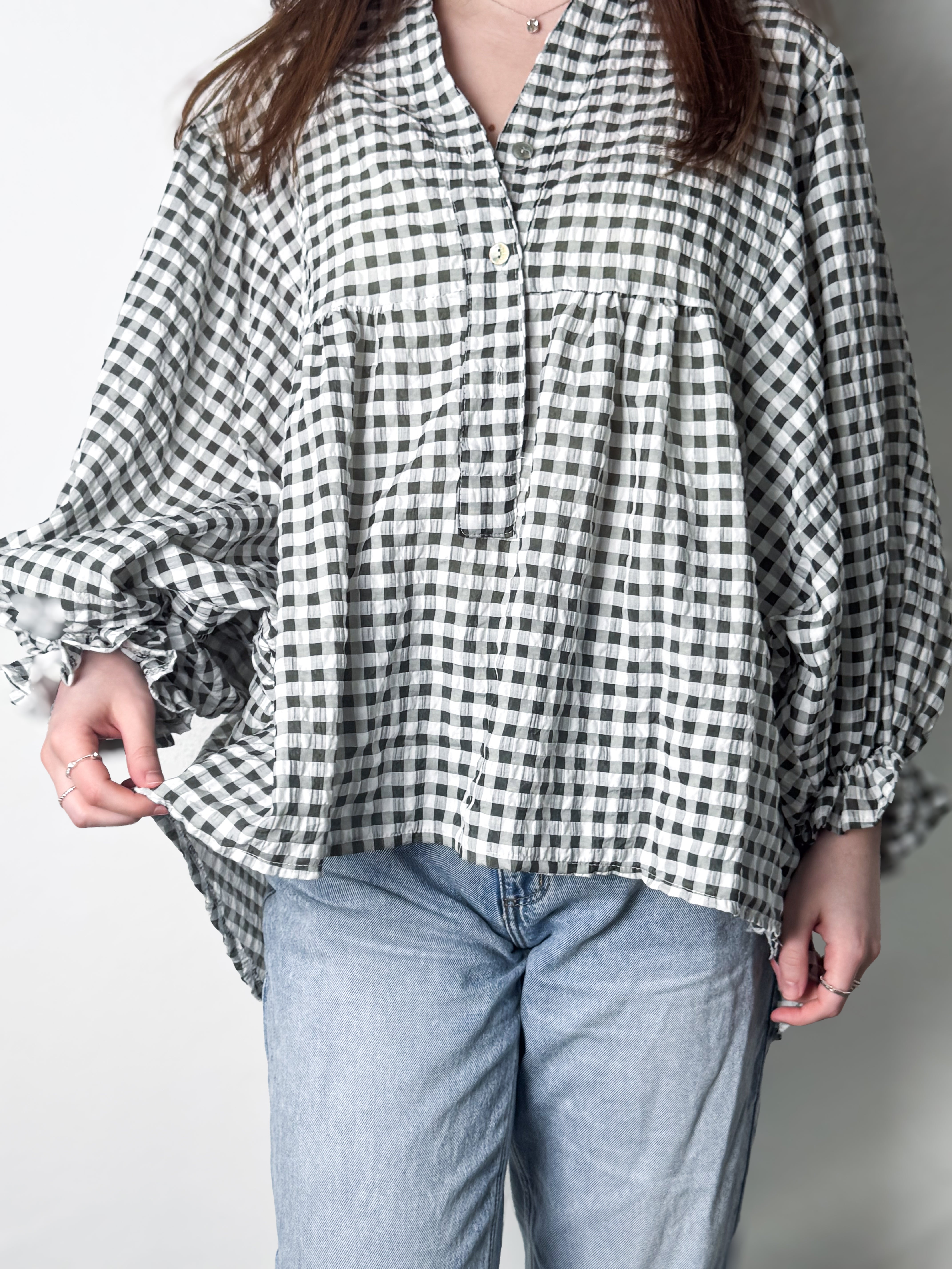 Vichy-Karo Bluse - Khaki