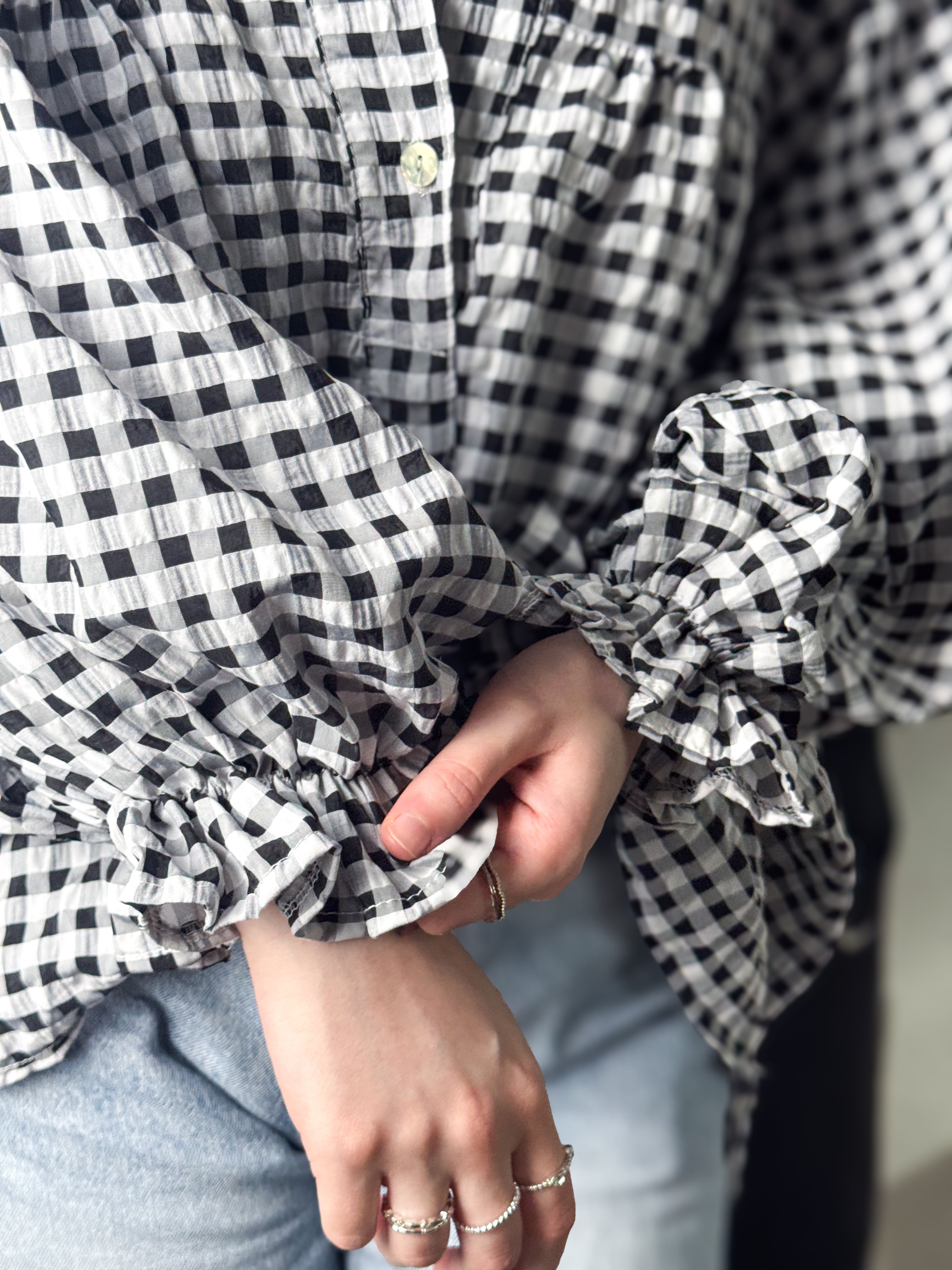 Vichy-Karo Bluse - Schwarz