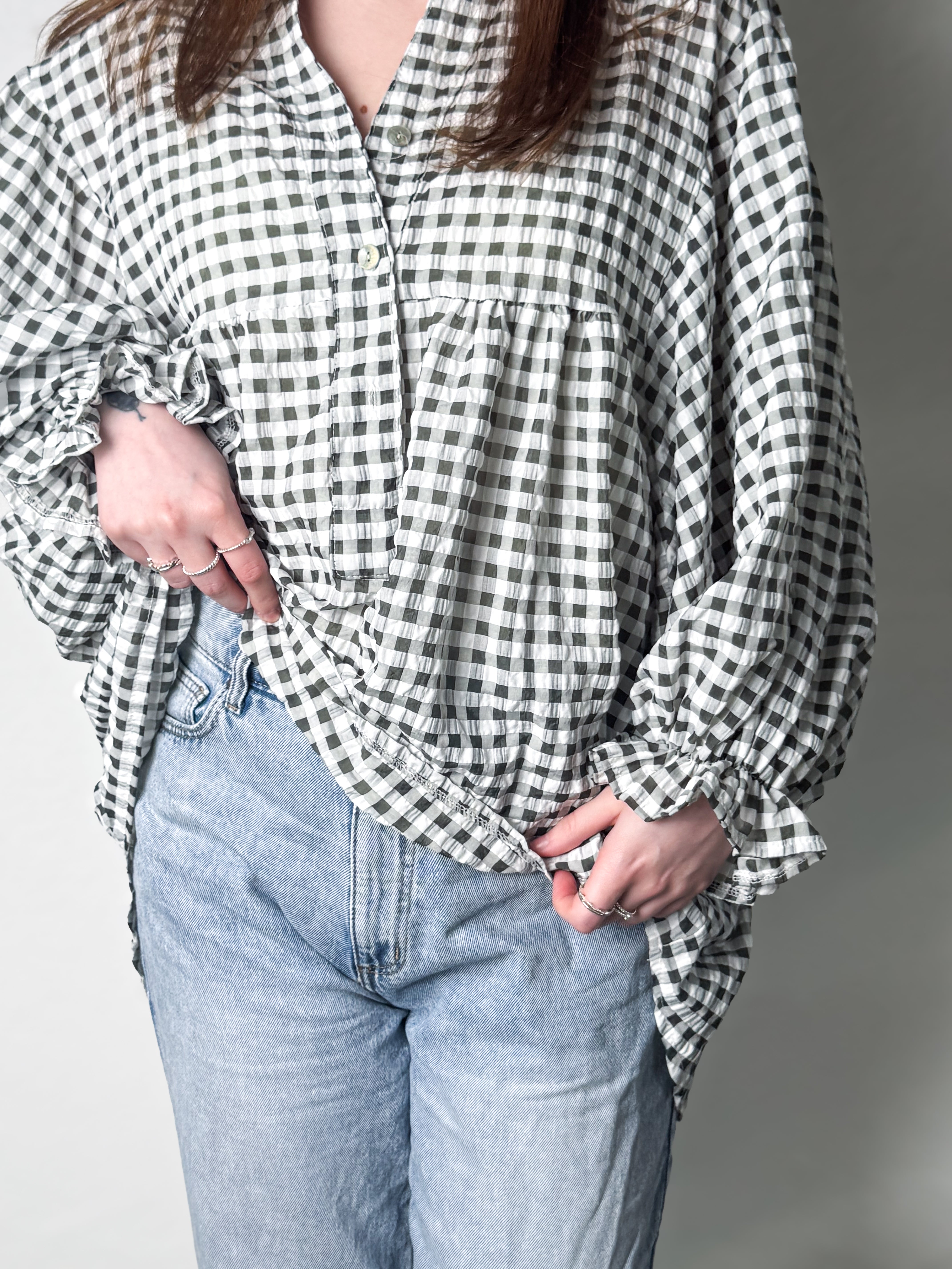 Vichy-Karo Bluse - Khaki