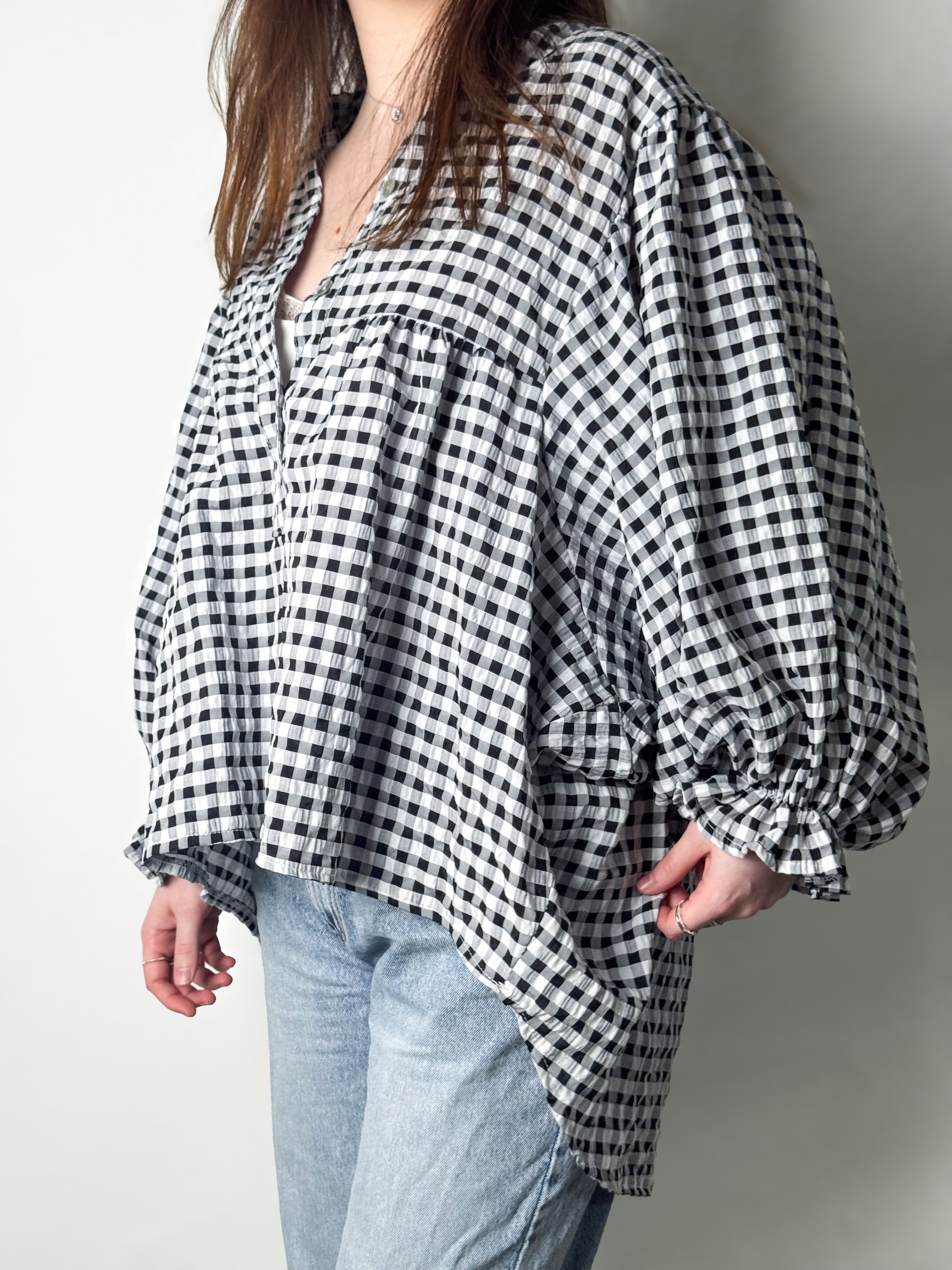 Vichy-Karo Bluse - Schwarz