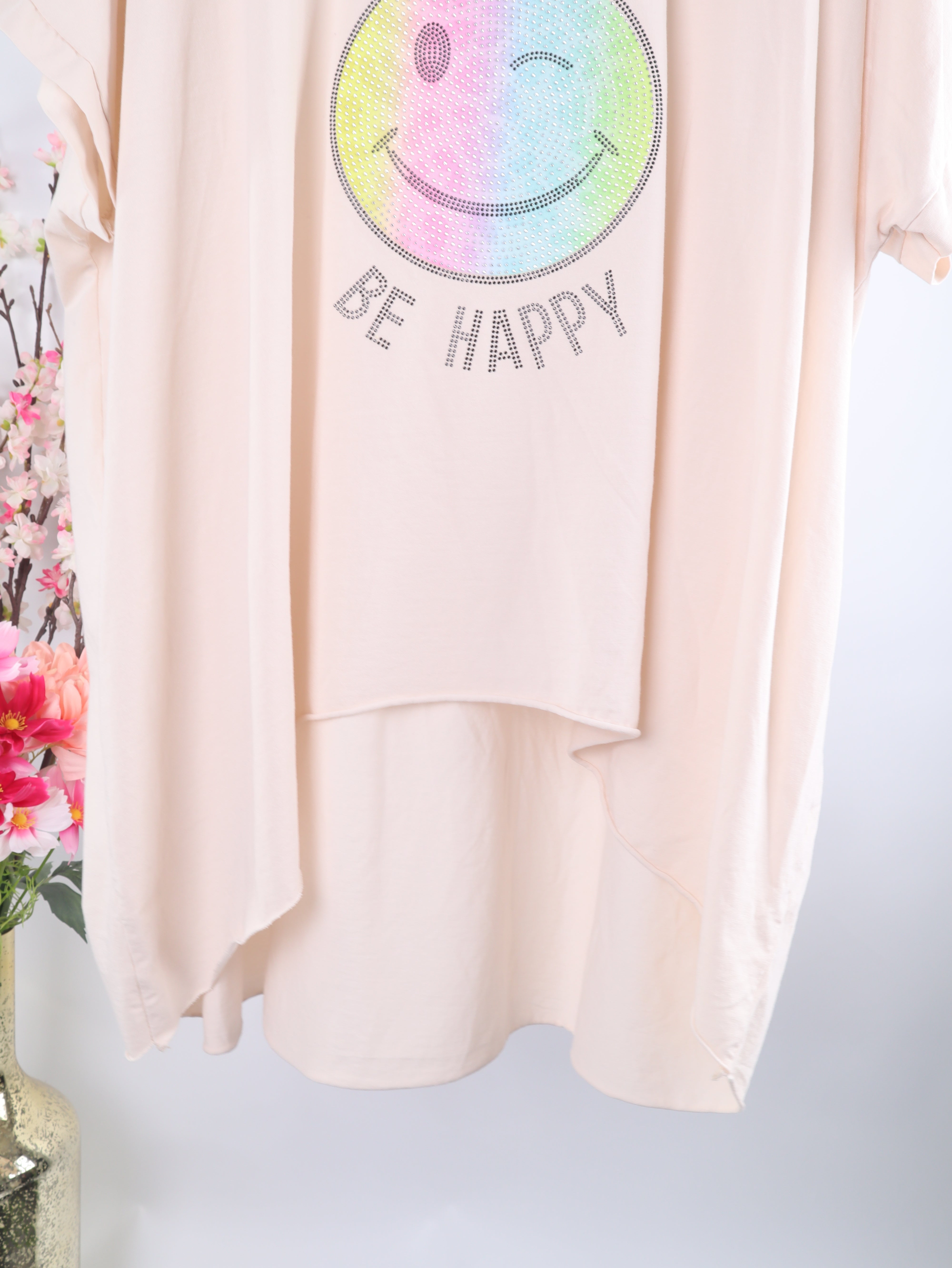 Oversize Shirt „Don’t Worry Be Happy“ mit Strass Smiley