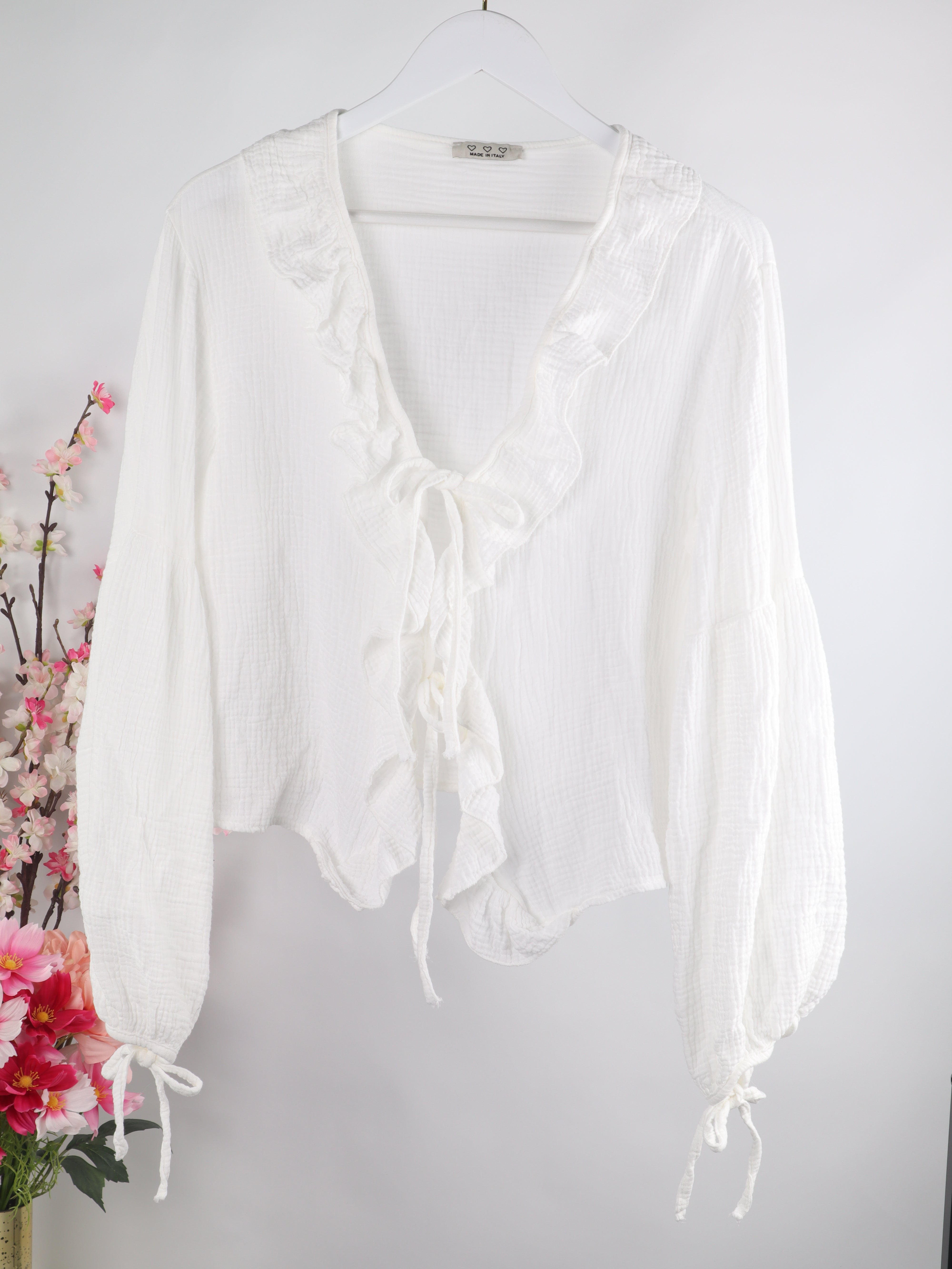 Musselin Bluse mit Rüschen & Bindeband