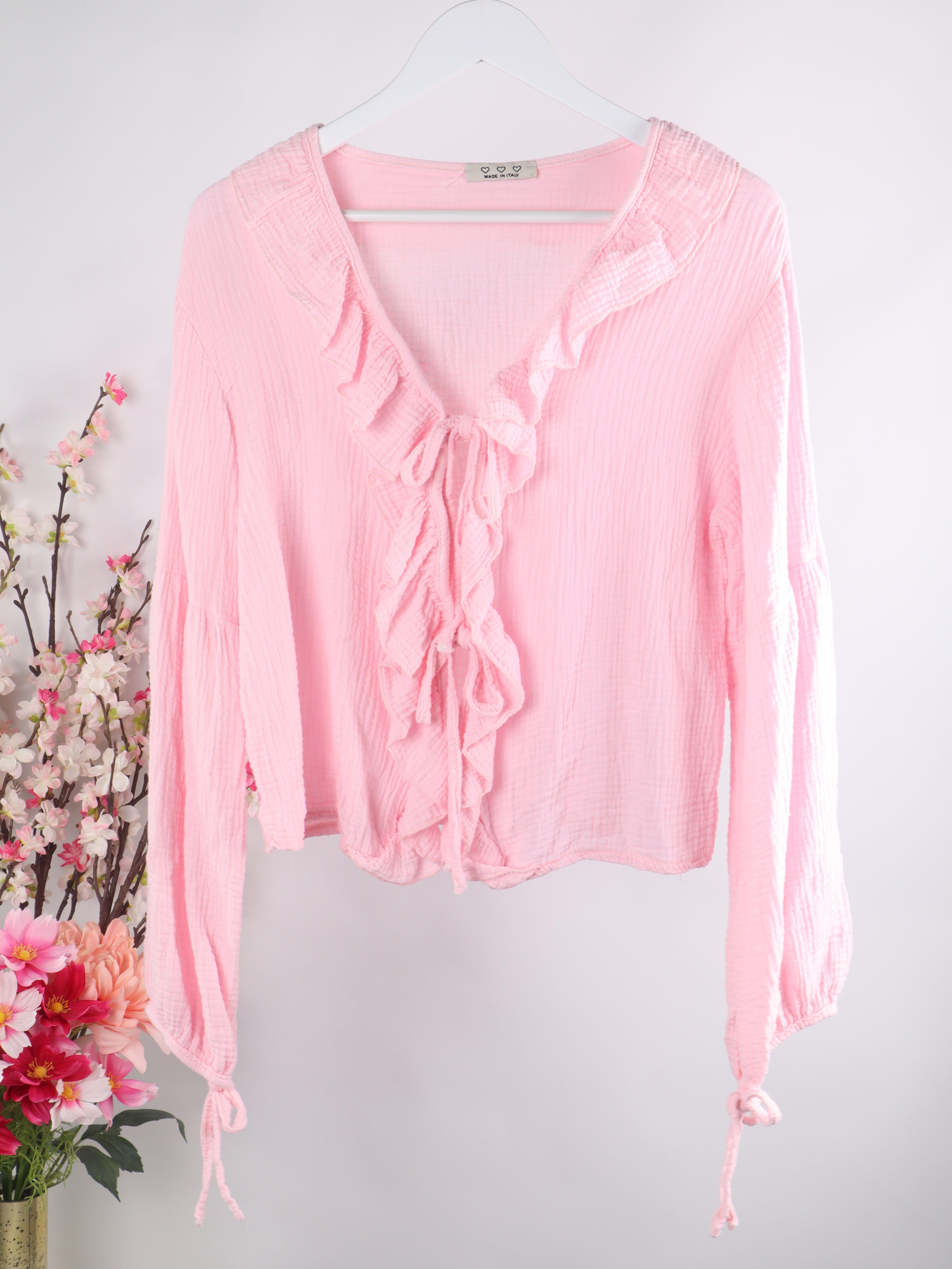 Musselin Bluse mit Rüschen & Bindeband