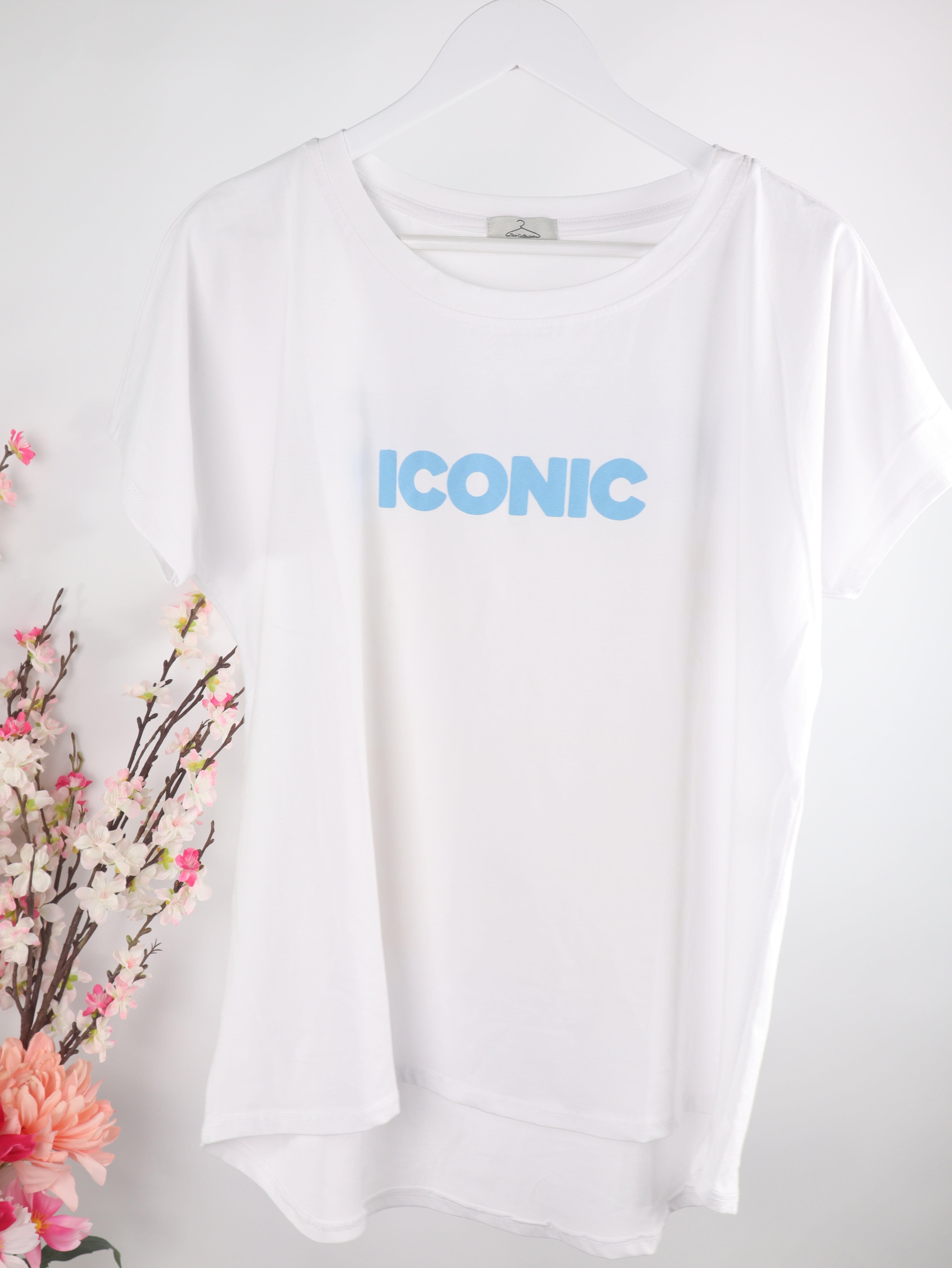 Oversize T-Shirt „ICONIC“ mit Neon Print - Gelb/Blau