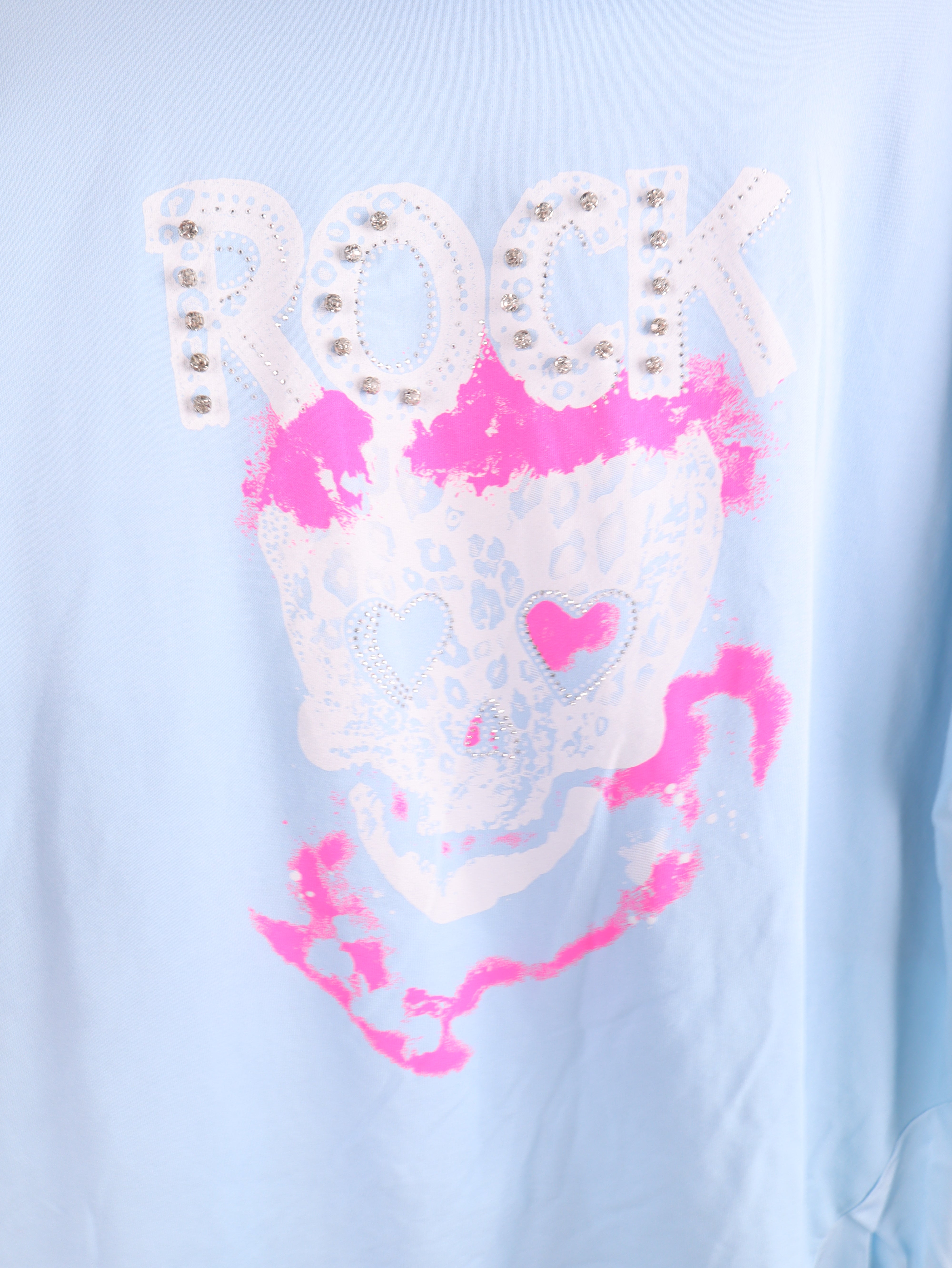 Oversize Hoodie Kleid „Rock Skull“ – Strass & Neon Print