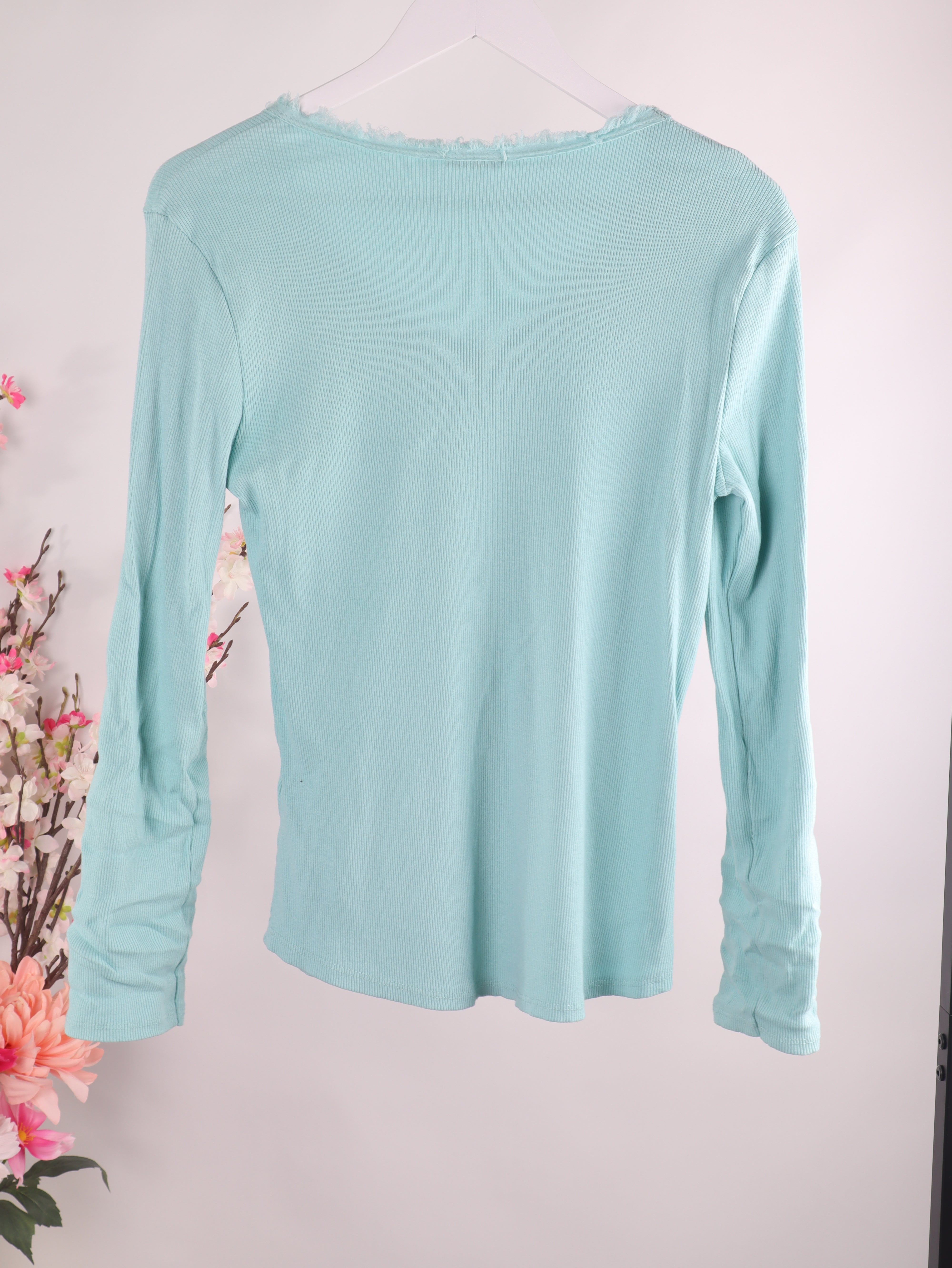 Ripp Langarmshirt mit V-Ausschnitt