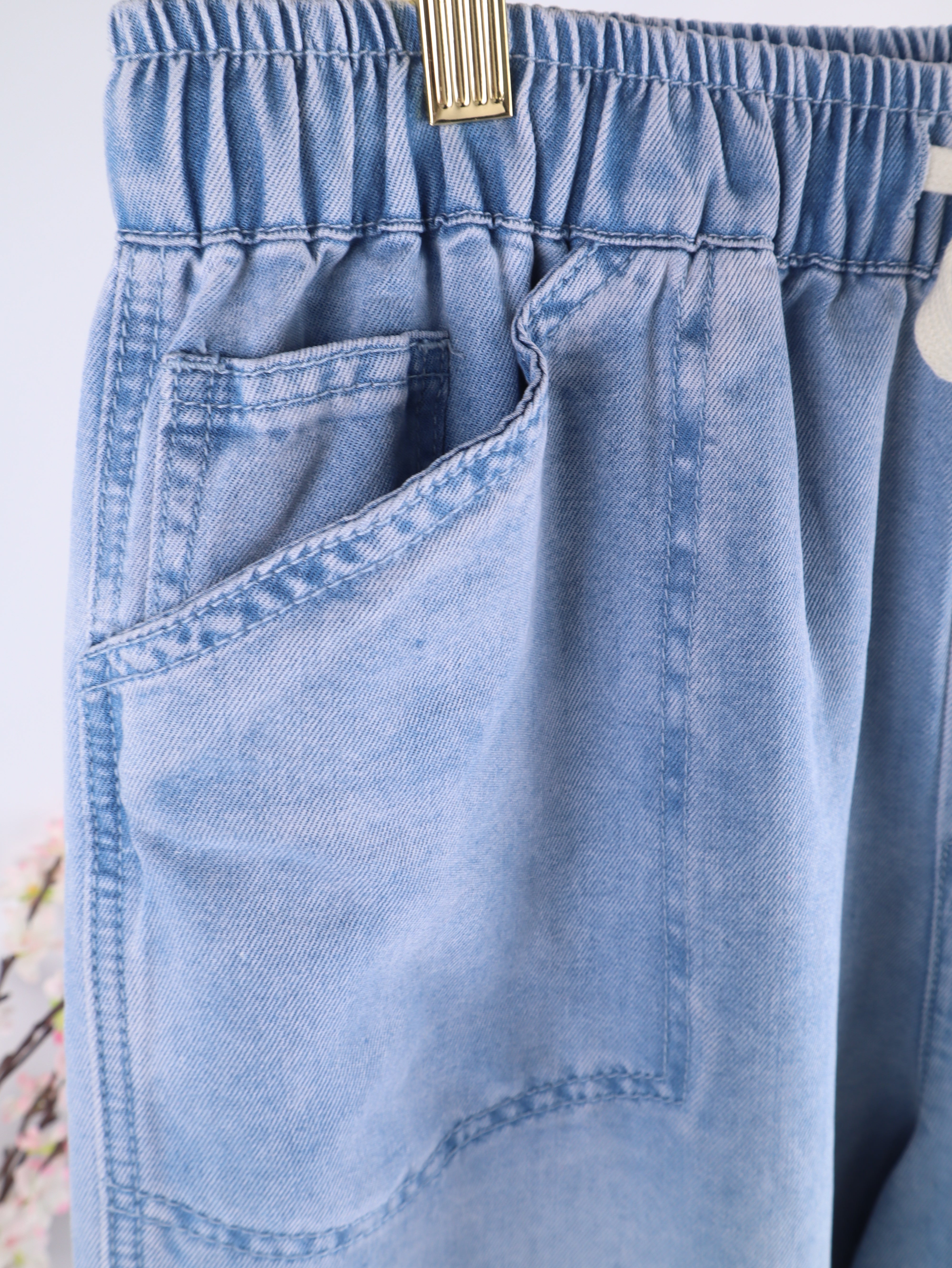 Hellblaue Wide-Leg Hose mit Gummibund