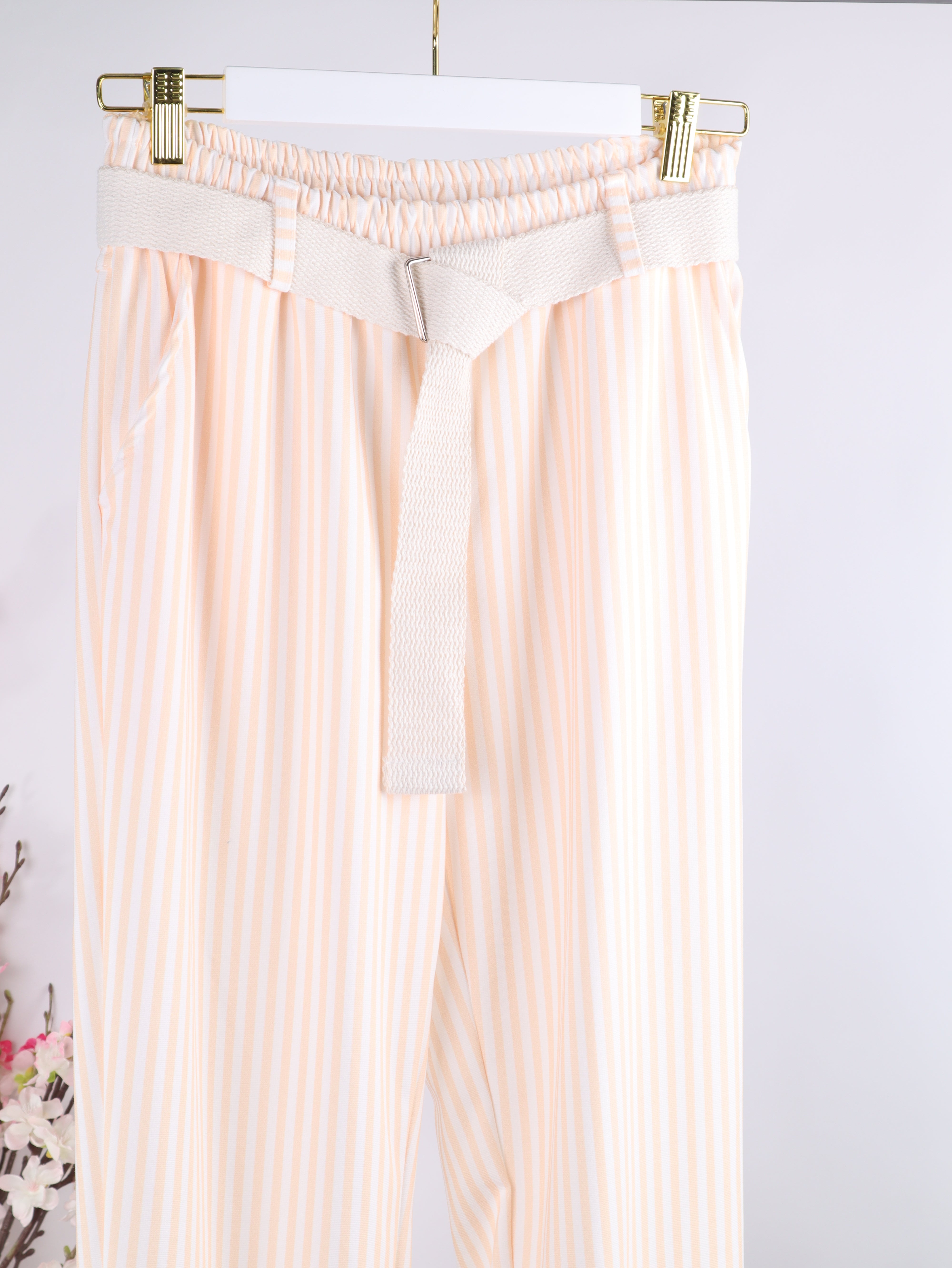 Streifen Stoffhose mit elastischem Bund & Gürtel