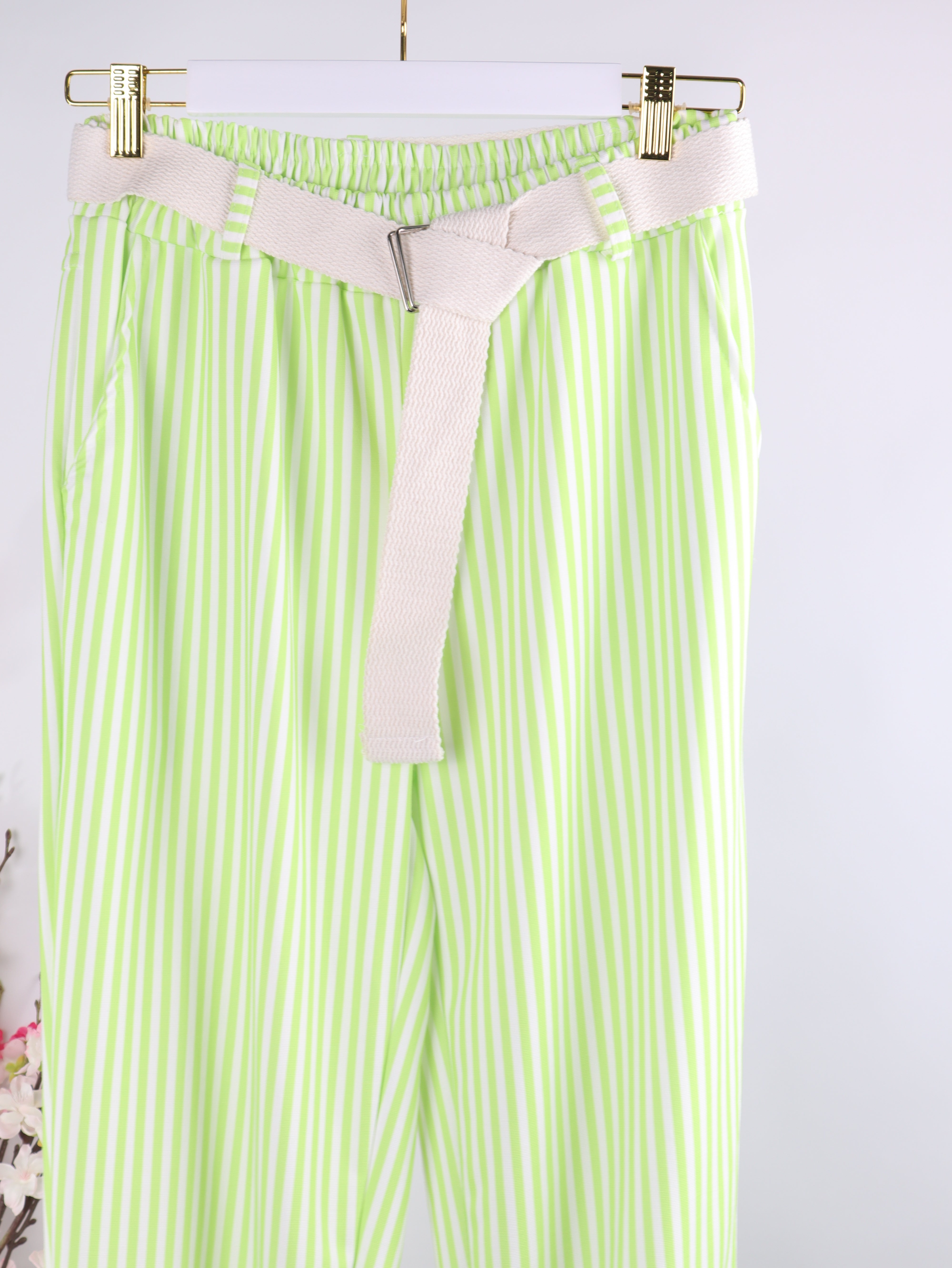 Streifen Stoffhose mit elastischem Bund & Gürtel