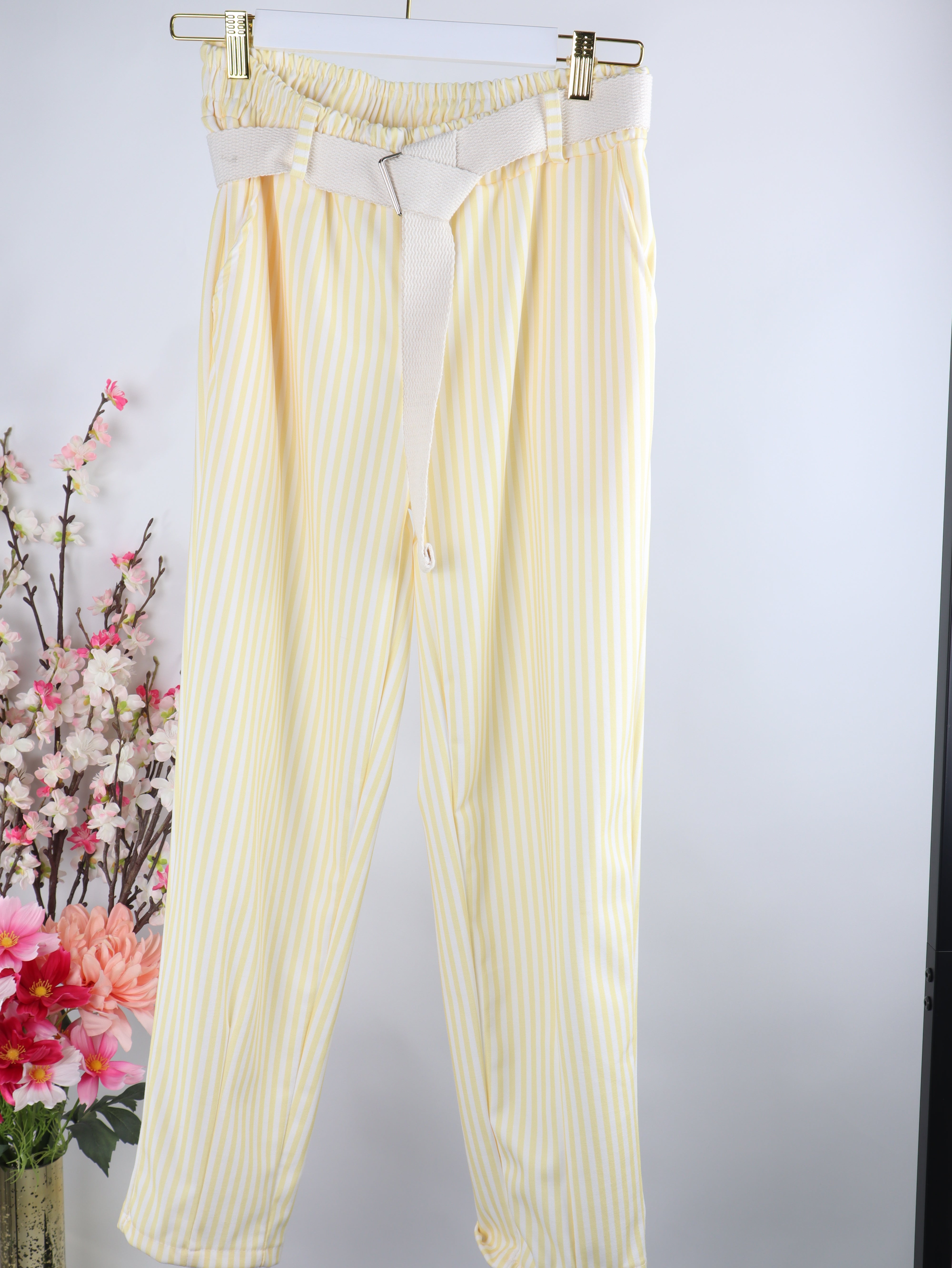 Streifen Stoffhose mit elastischem Bund & Gürtel