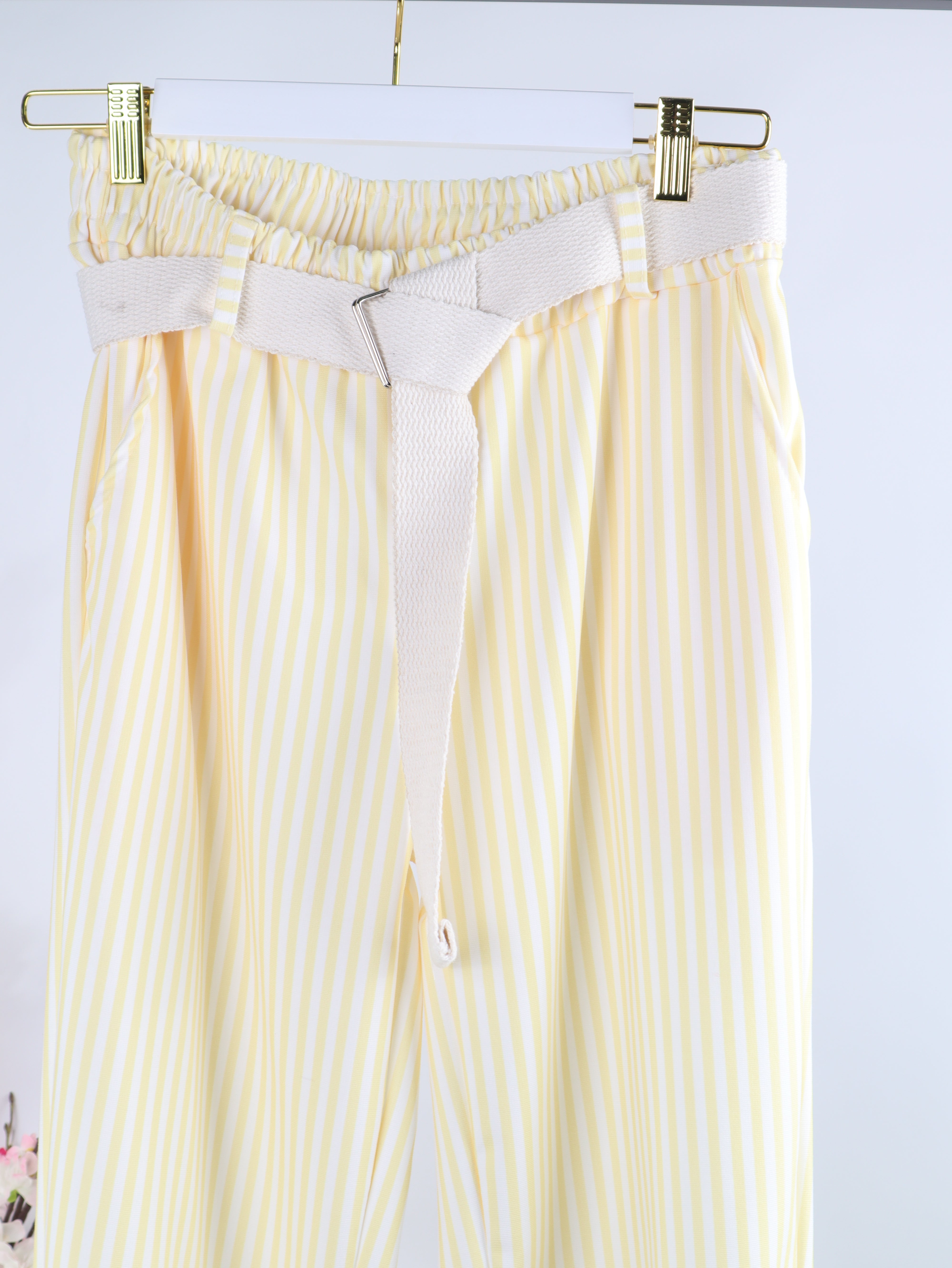 Streifen Stoffhose mit elastischem Bund & Gürtel