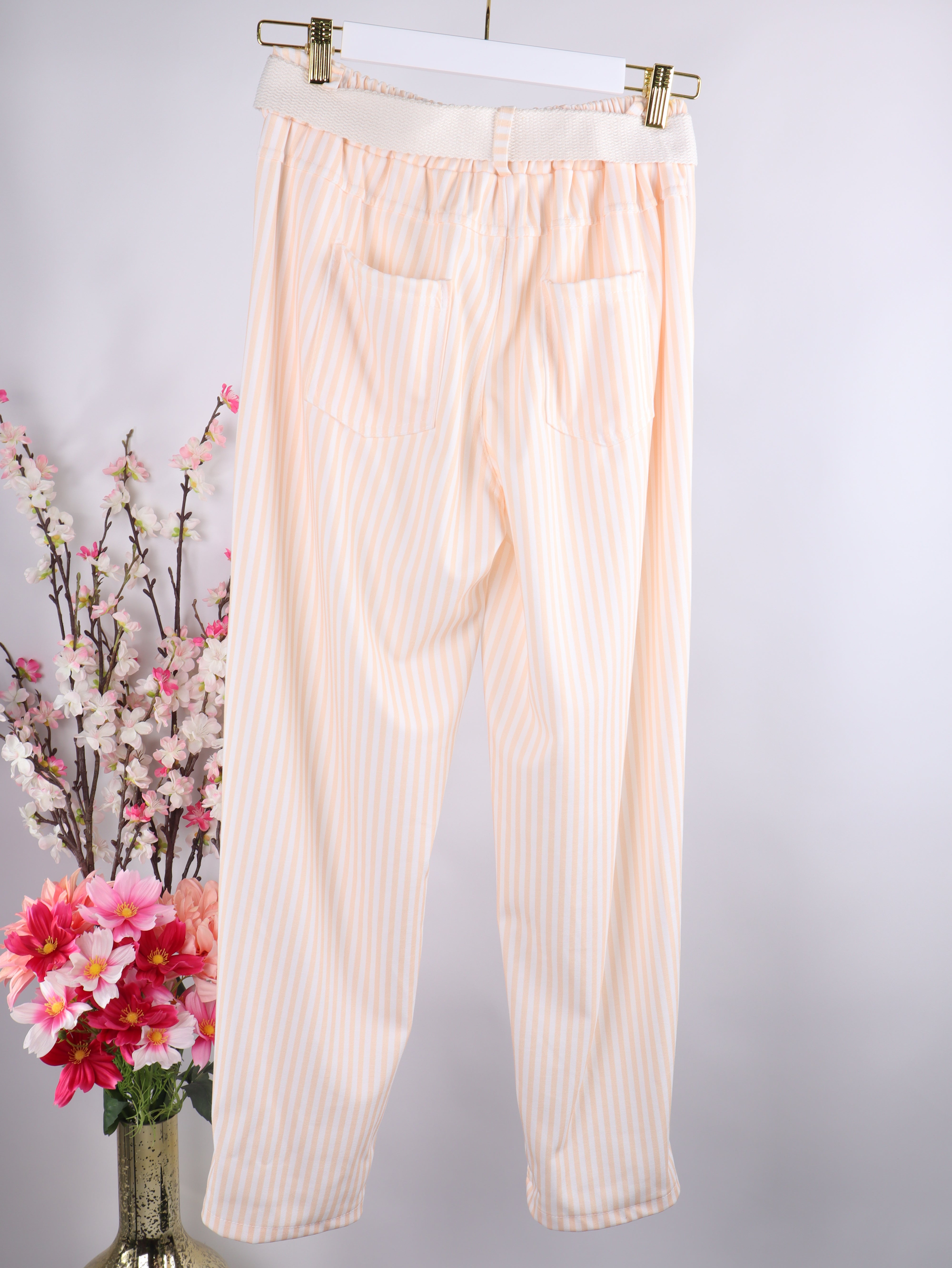 Streifen Stoffhose mit elastischem Bund & Gürtel