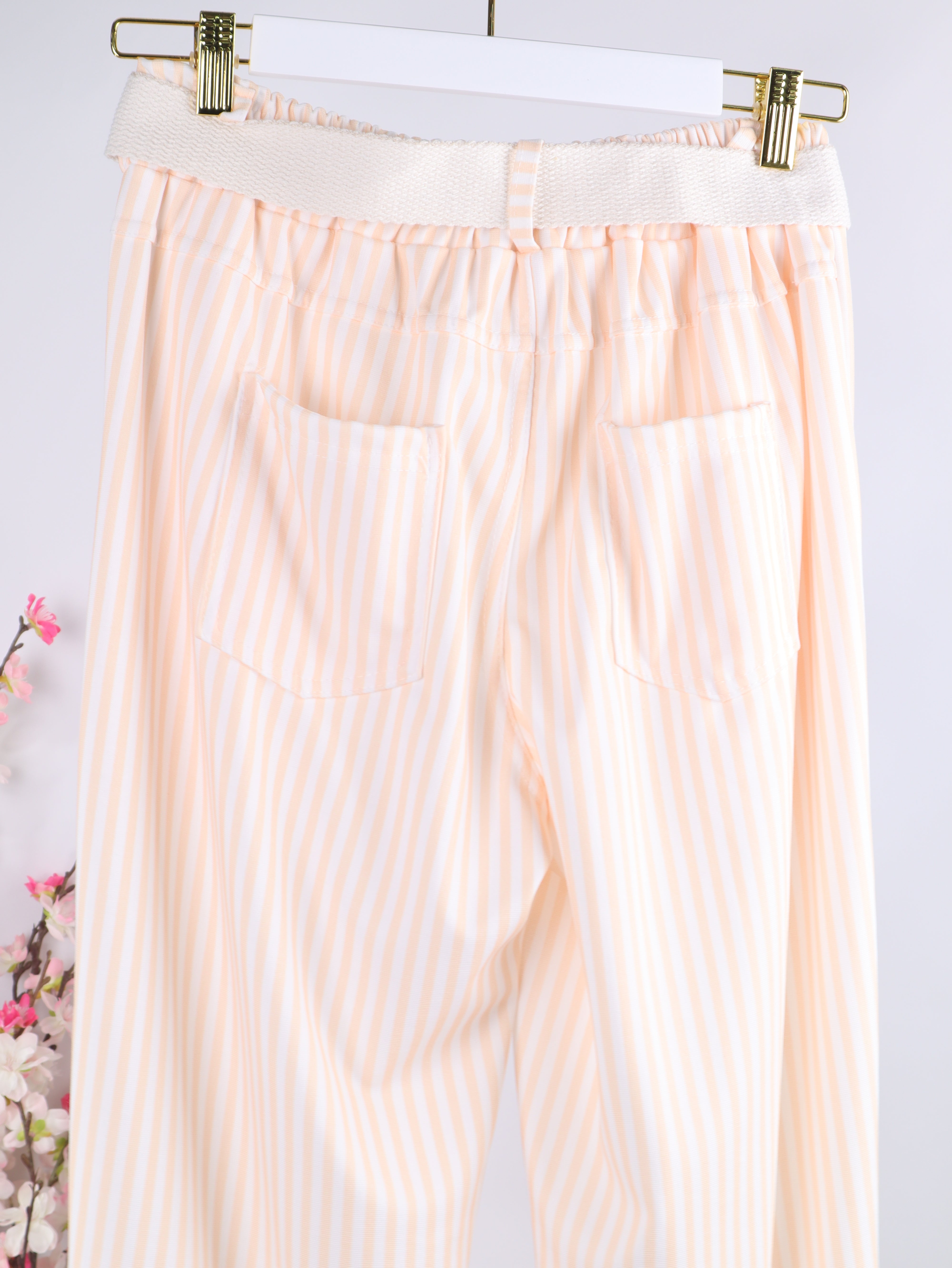 Streifen Stoffhose mit elastischem Bund & Gürtel