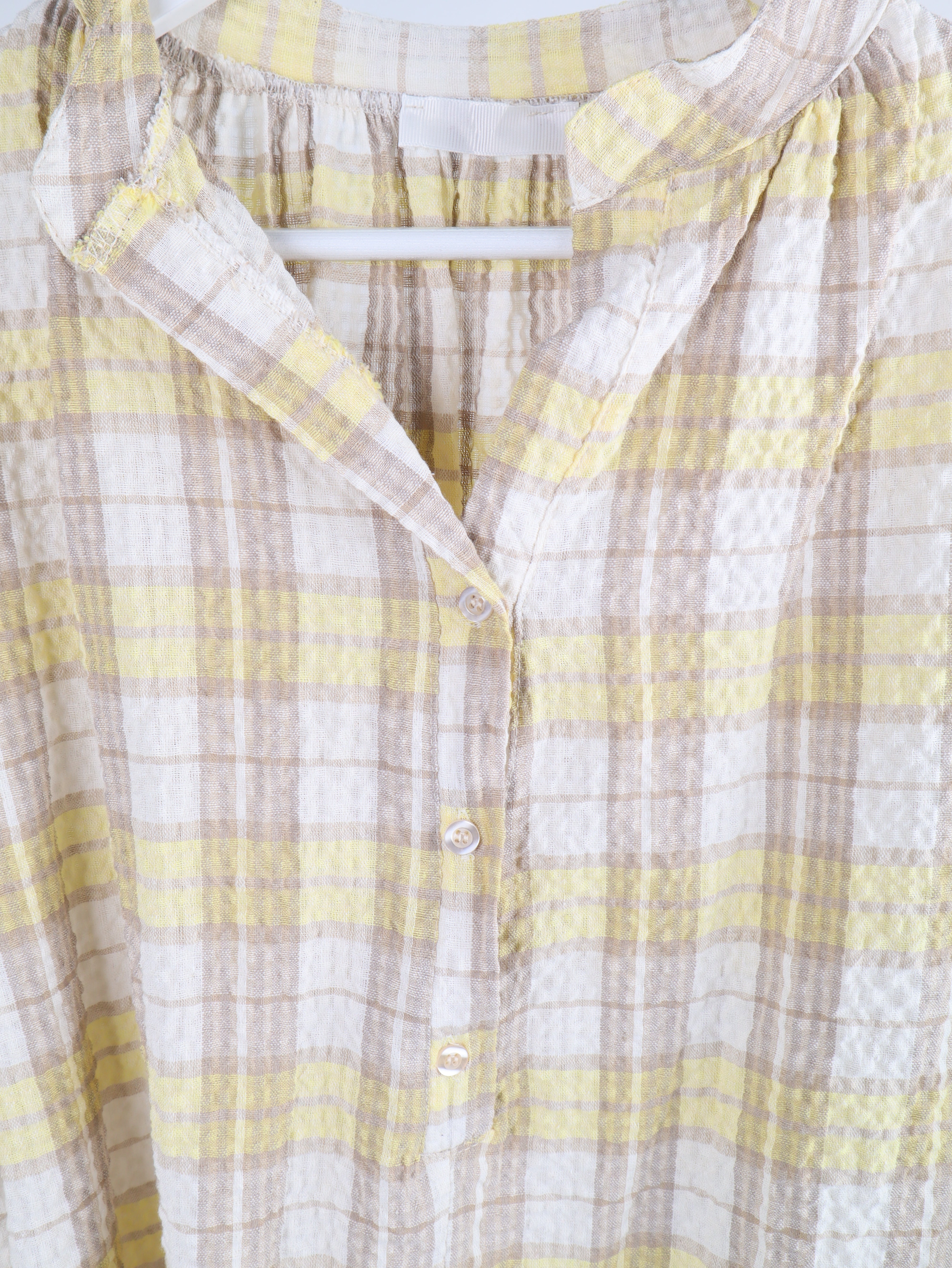 Karierte Baumwoll-Bluse in Crinkle-Optik