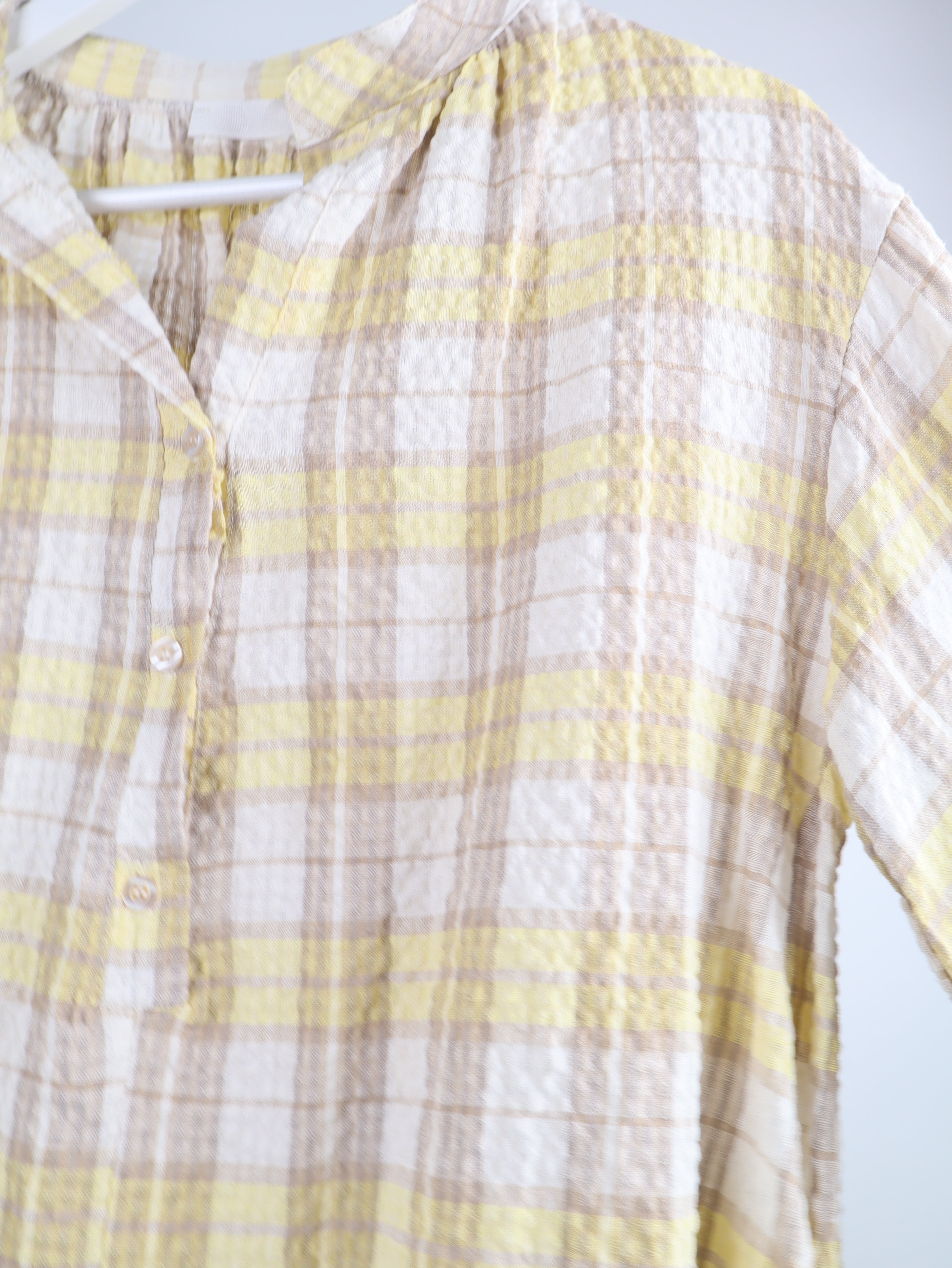 Karierte Baumwoll-Bluse in Crinkle-Optik