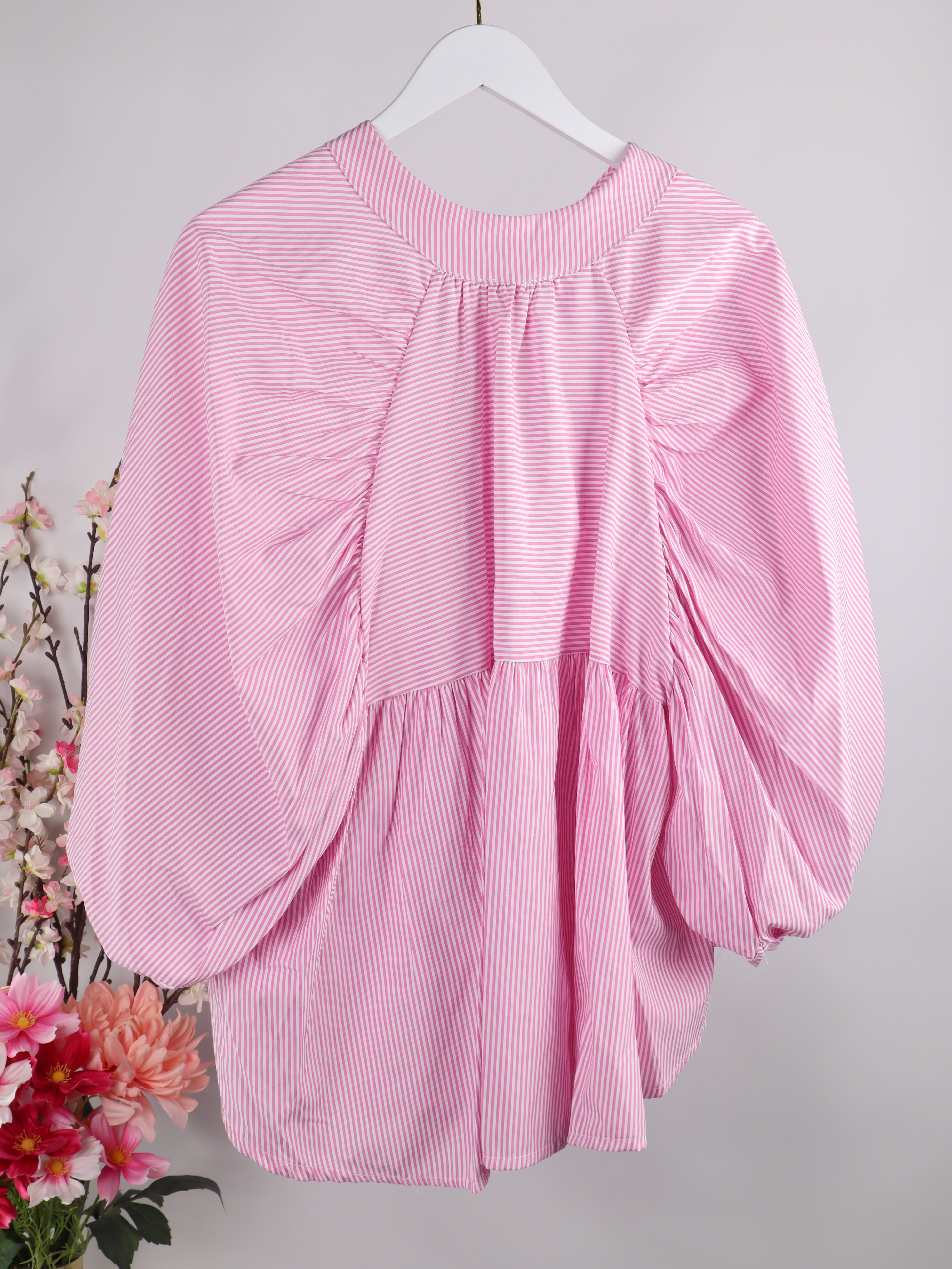 Gestreifte Oversize Baumwoll-Bluse mit Volumenärmeln 2.0