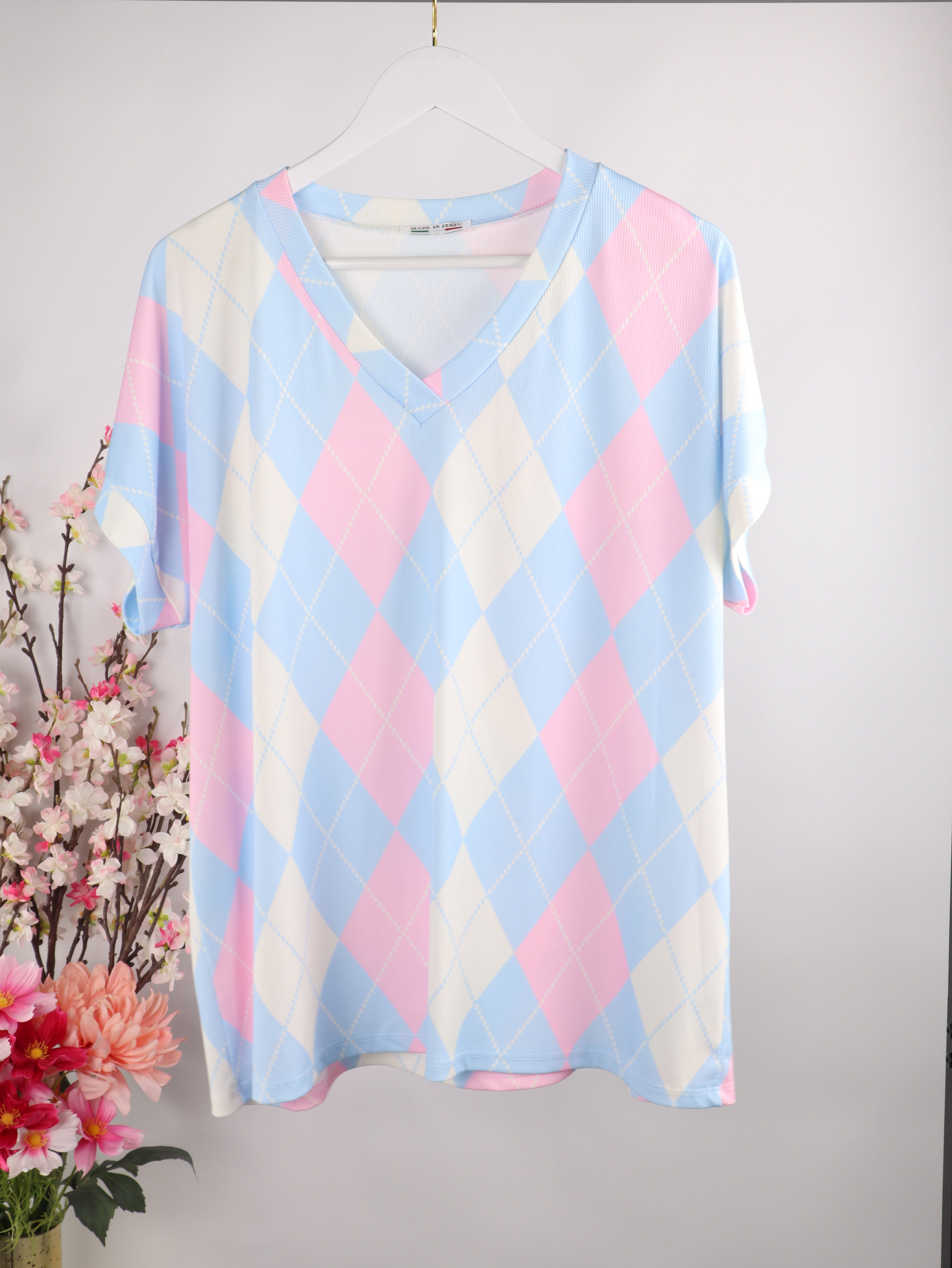 Geripptes Oversize-Shirt mit Rautenmuster