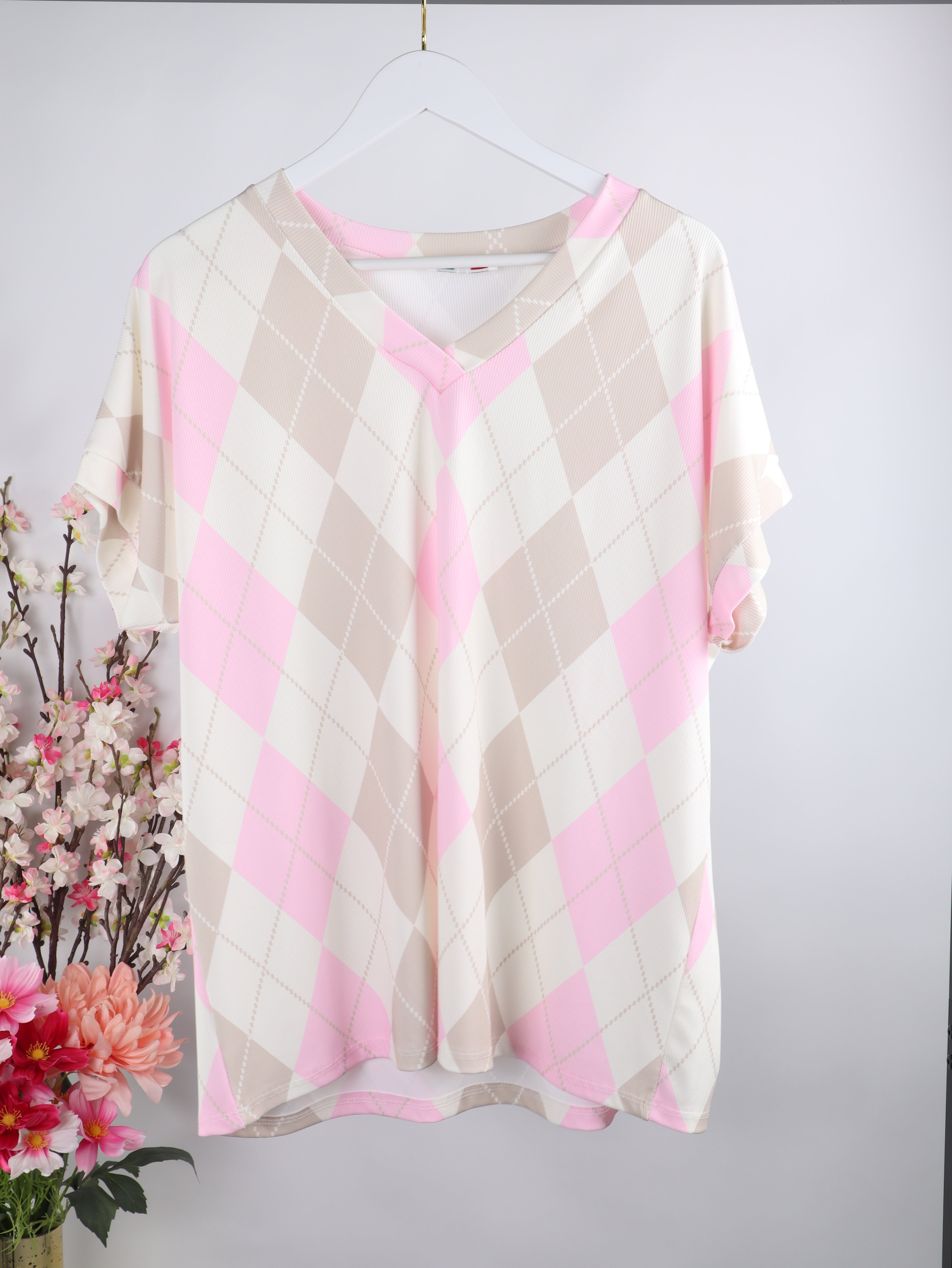 Geripptes Oversize-Shirt mit Rautenmuster