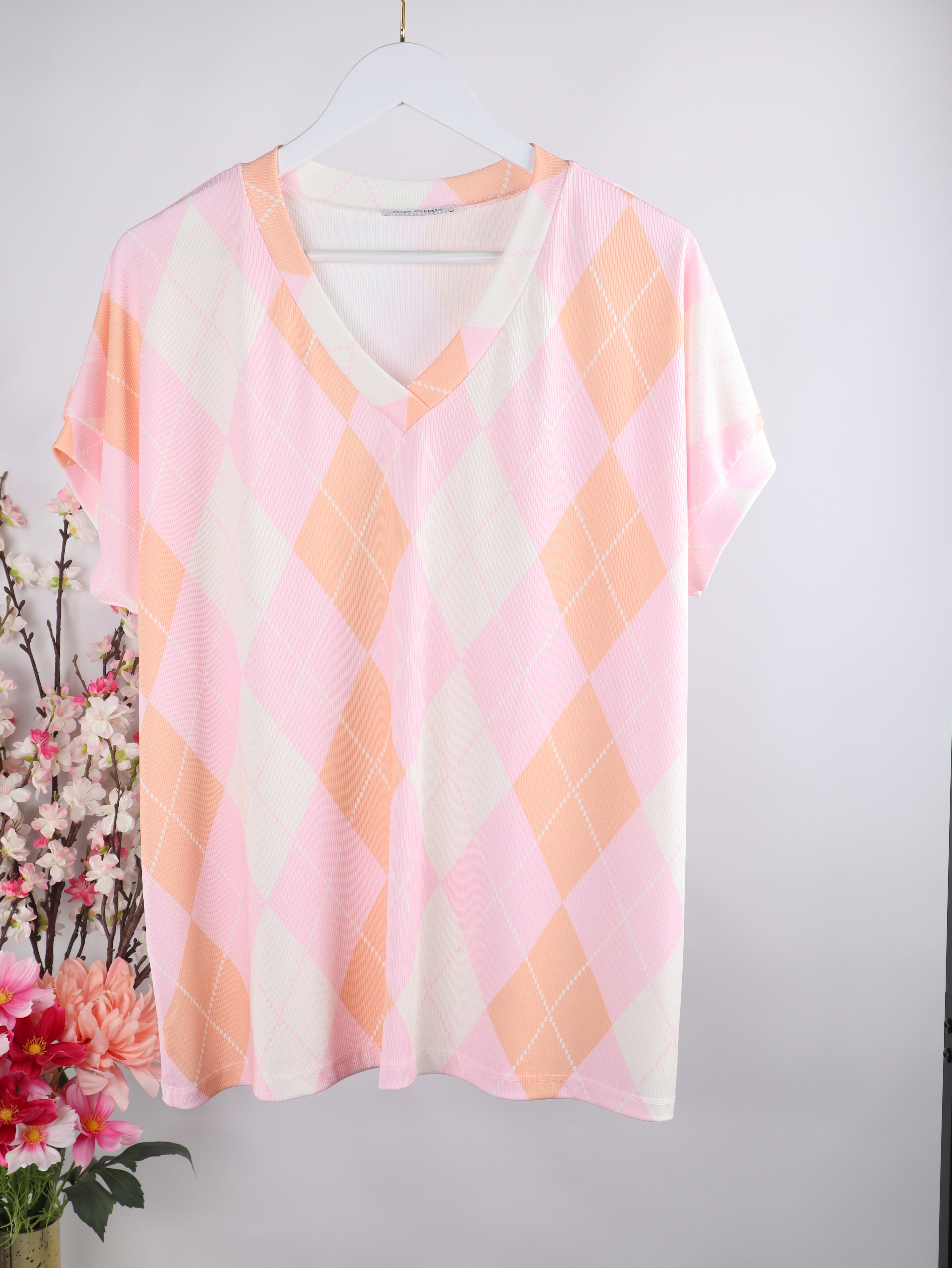 Geripptes Oversize-Shirt mit Rautenmuster