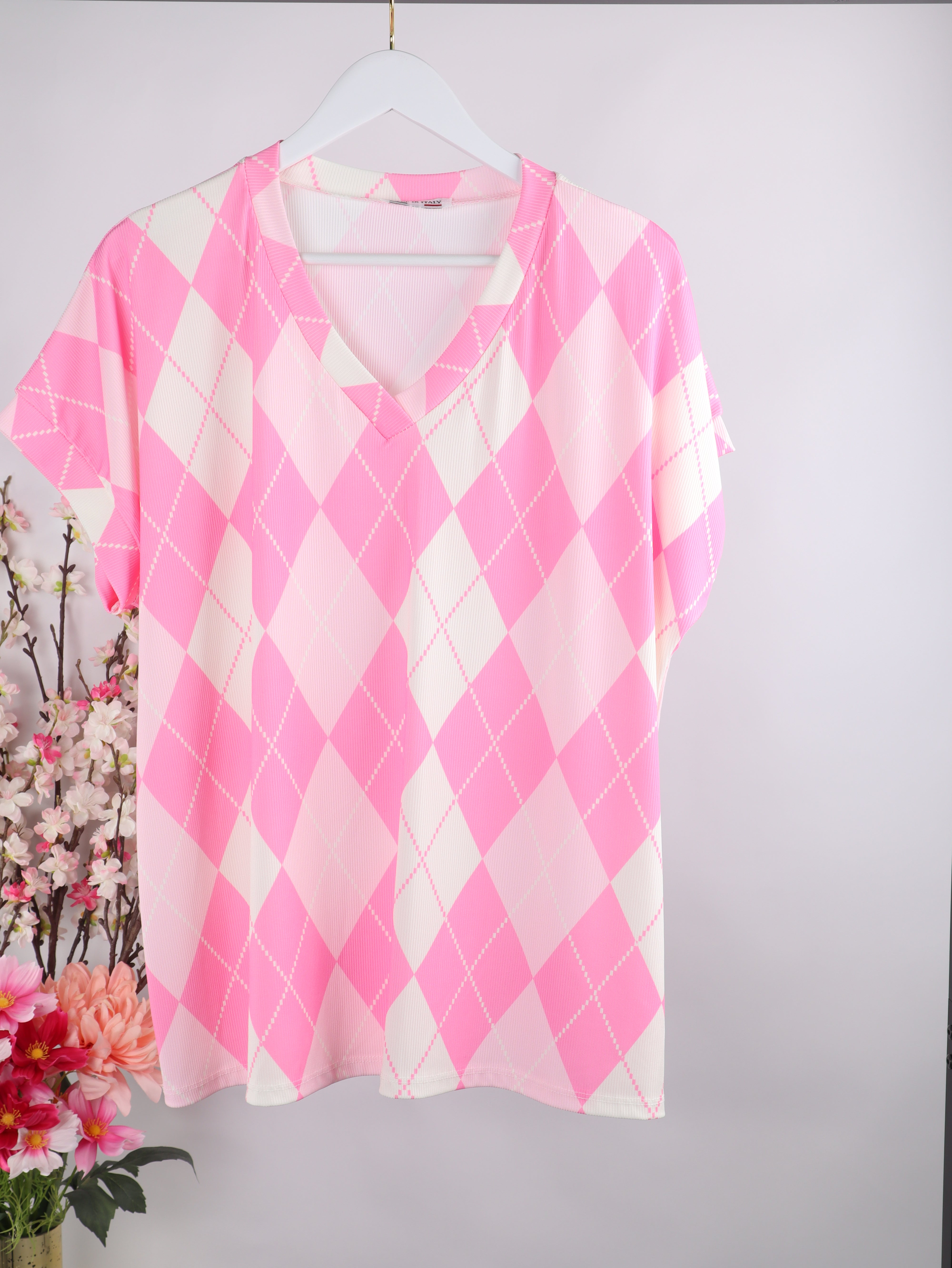 Geripptes Oversize-Shirt mit Rautenmuster