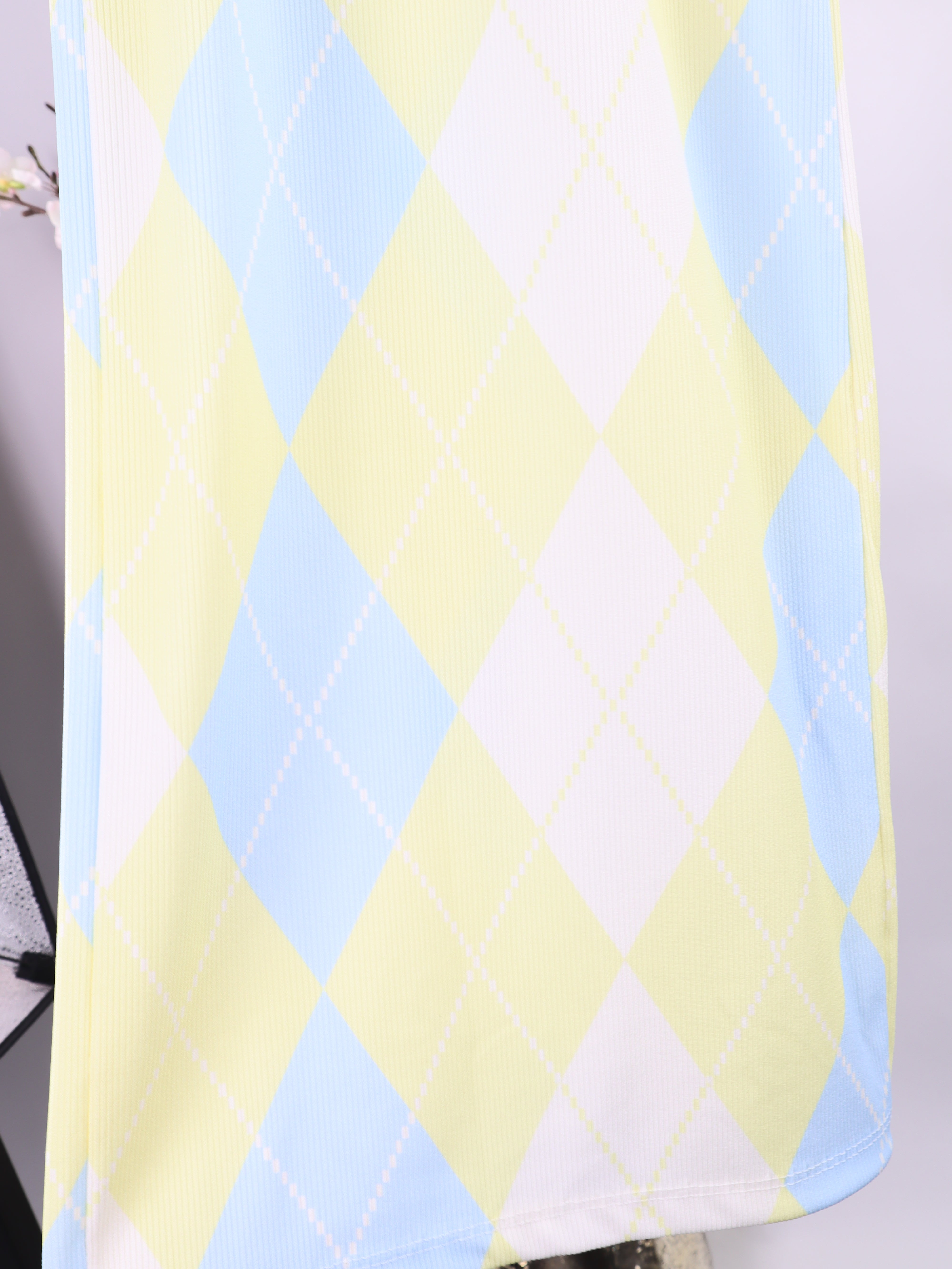 Gerippte Wide-Leg Hose mit Rautenmuster