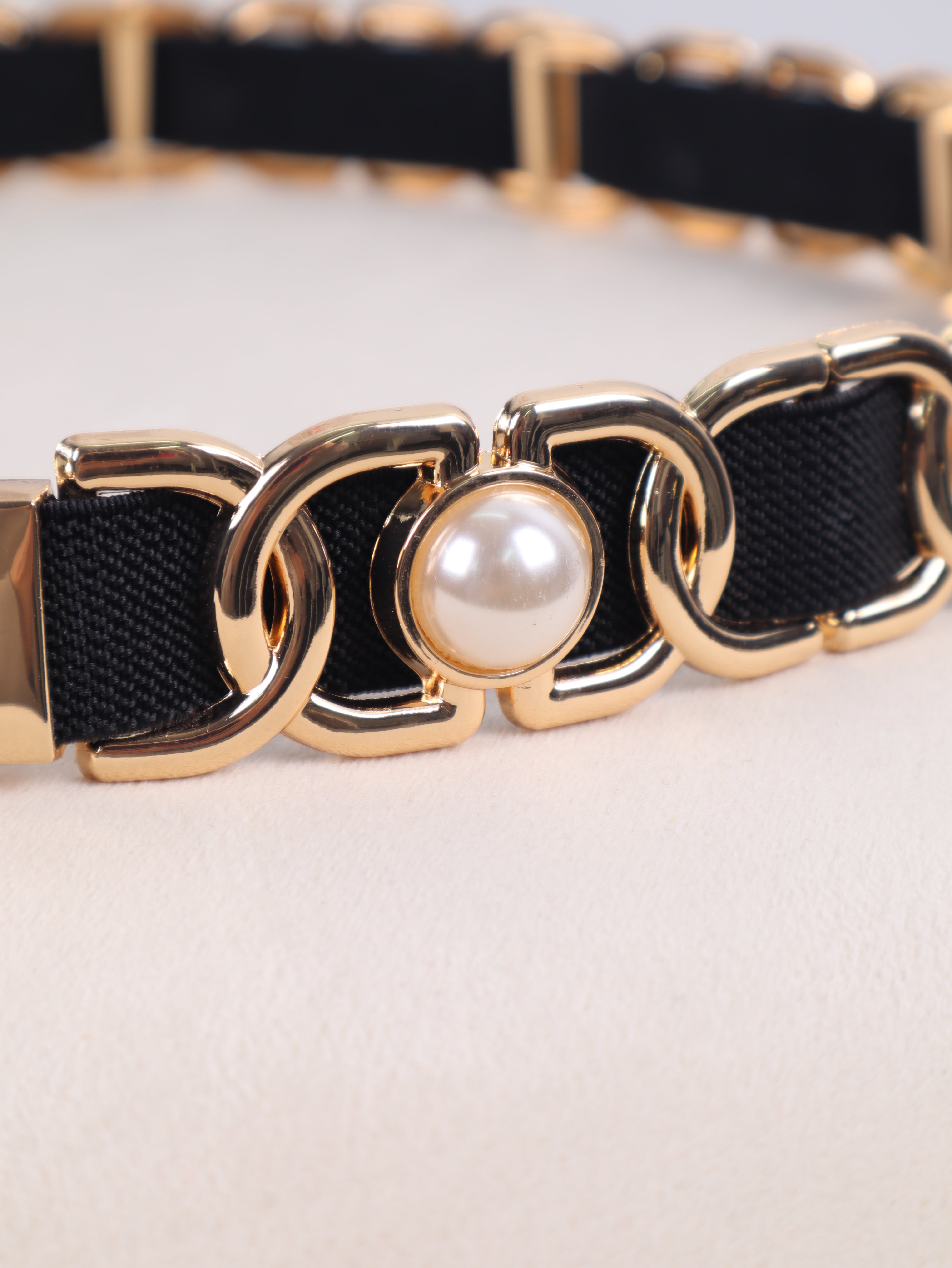 Chain & Pearl Elastikgürtel Gold