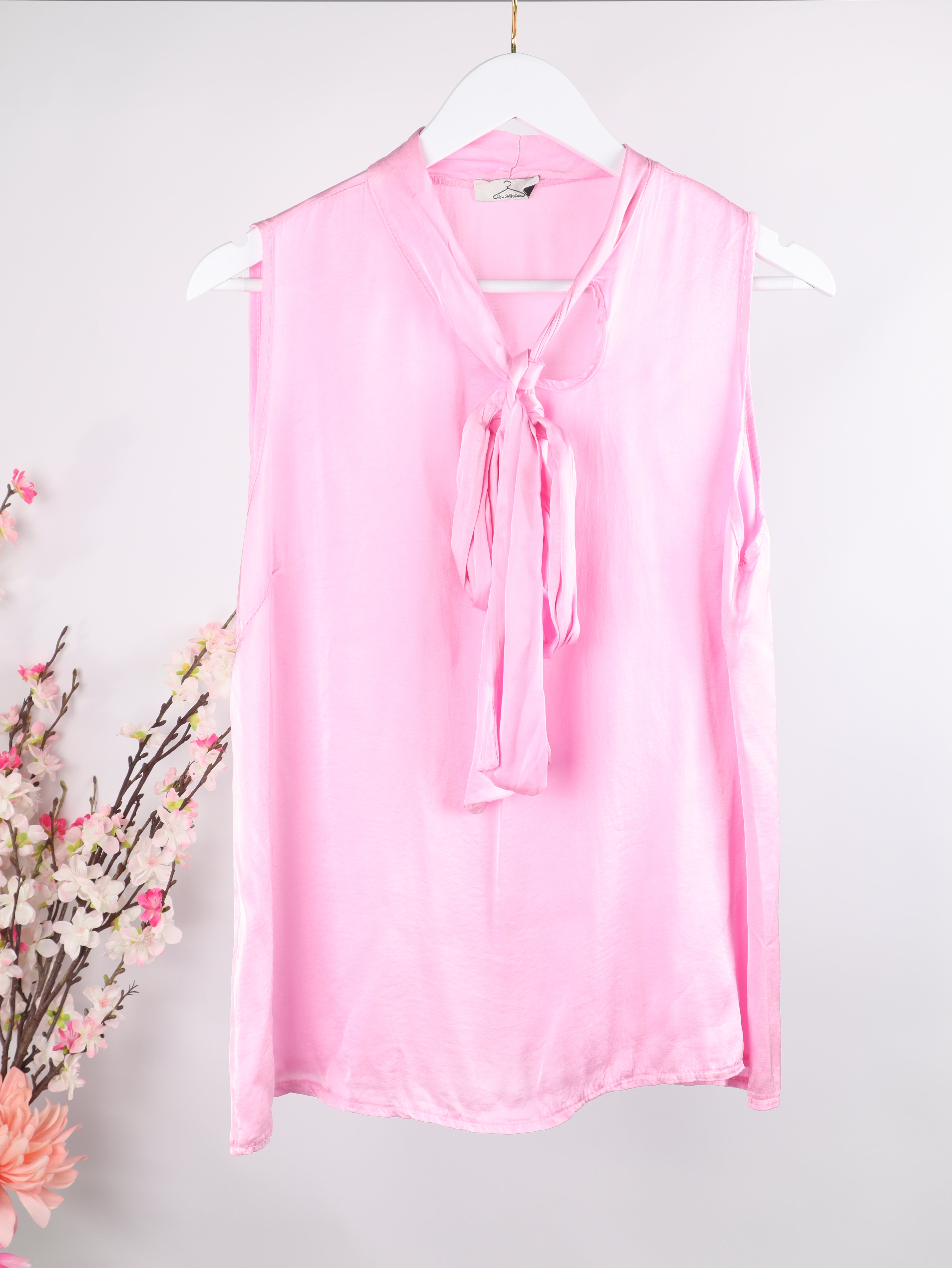 Halterneck Bluse mit Schleife – Viskose & Seide Mix
