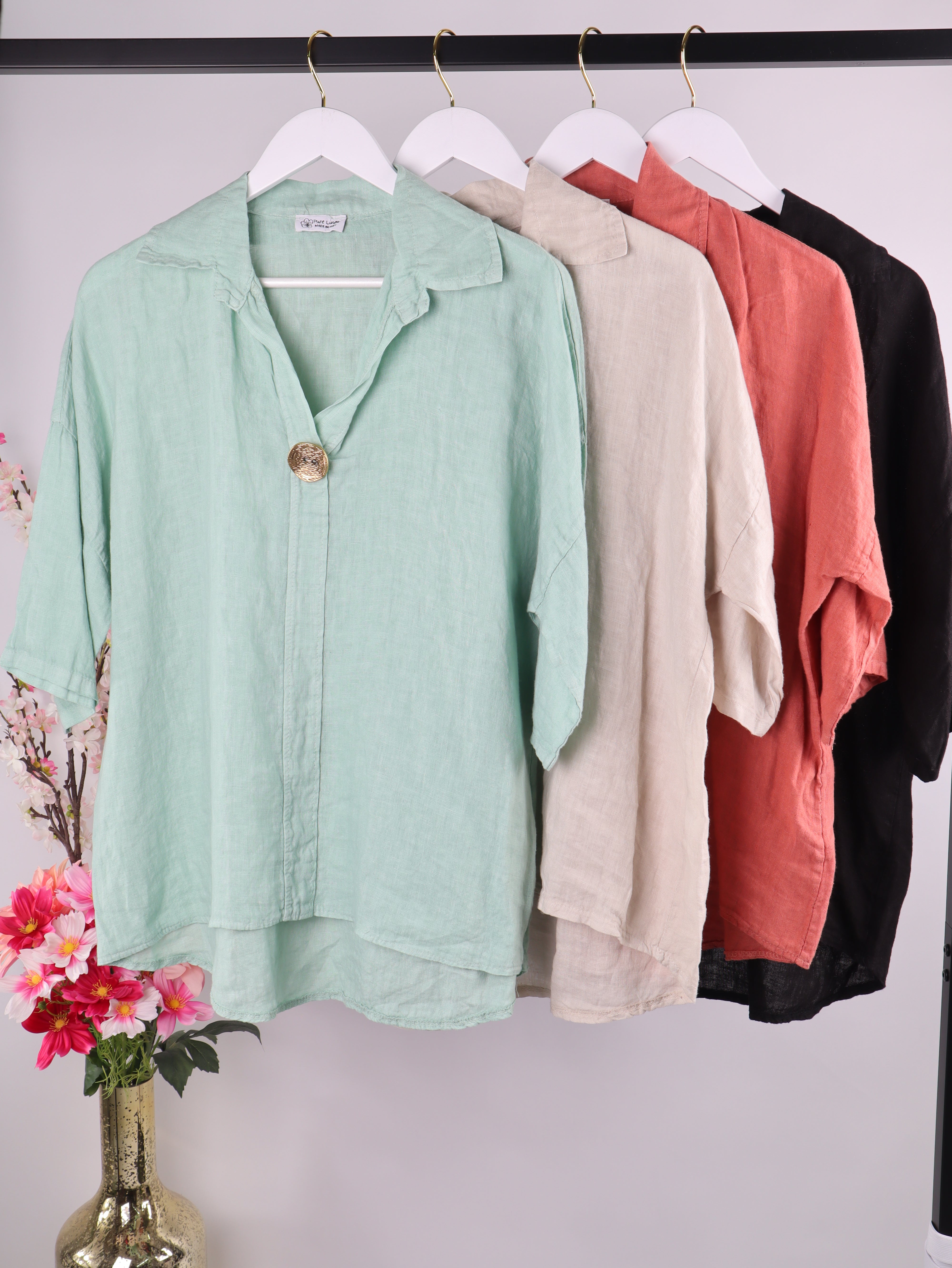 Oversize Leinenshirt mit Zierknopf