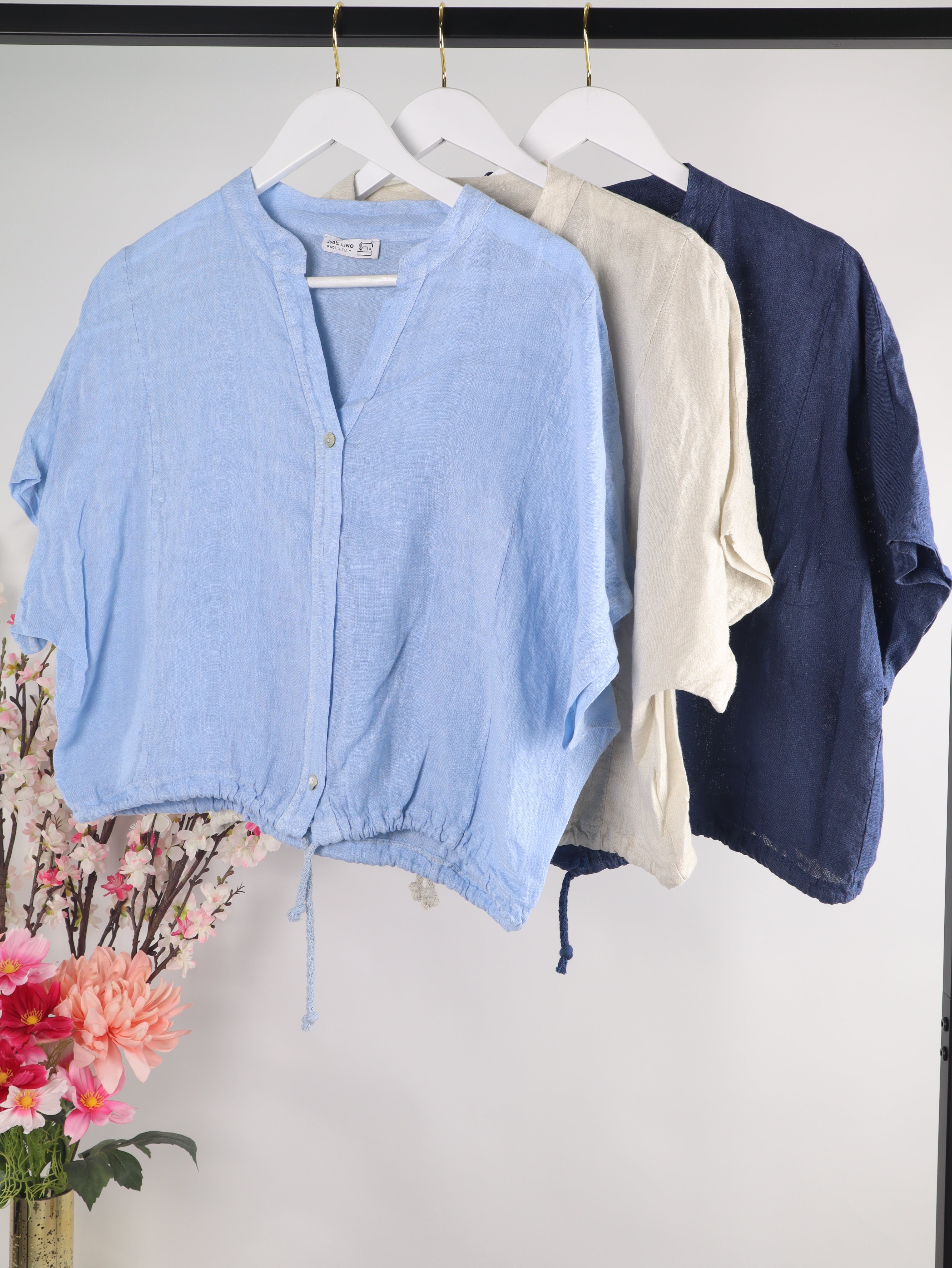 Leinen Crop Bluse mit Tunnelzug