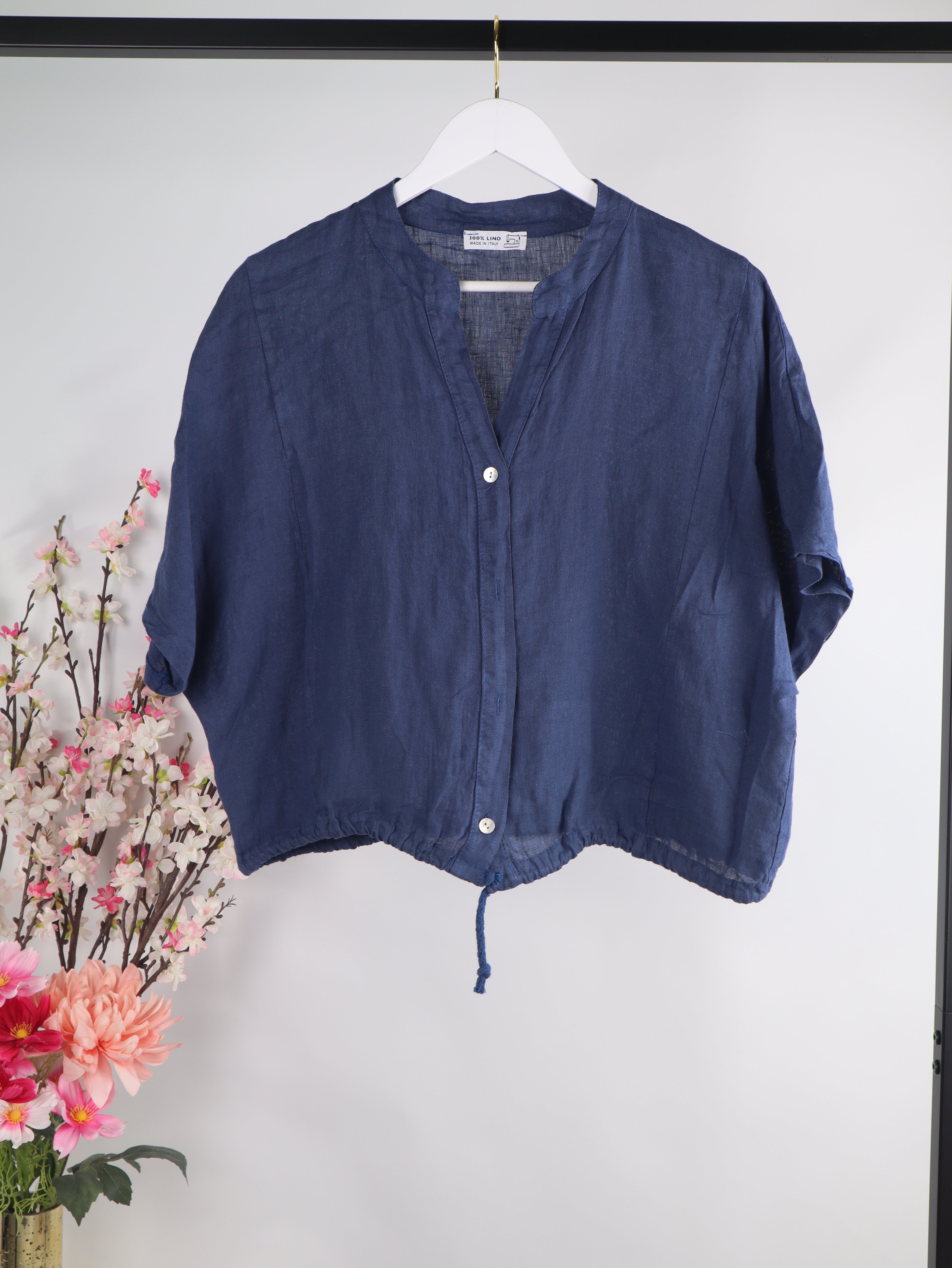 Leinen Crop Bluse mit Tunnelzug