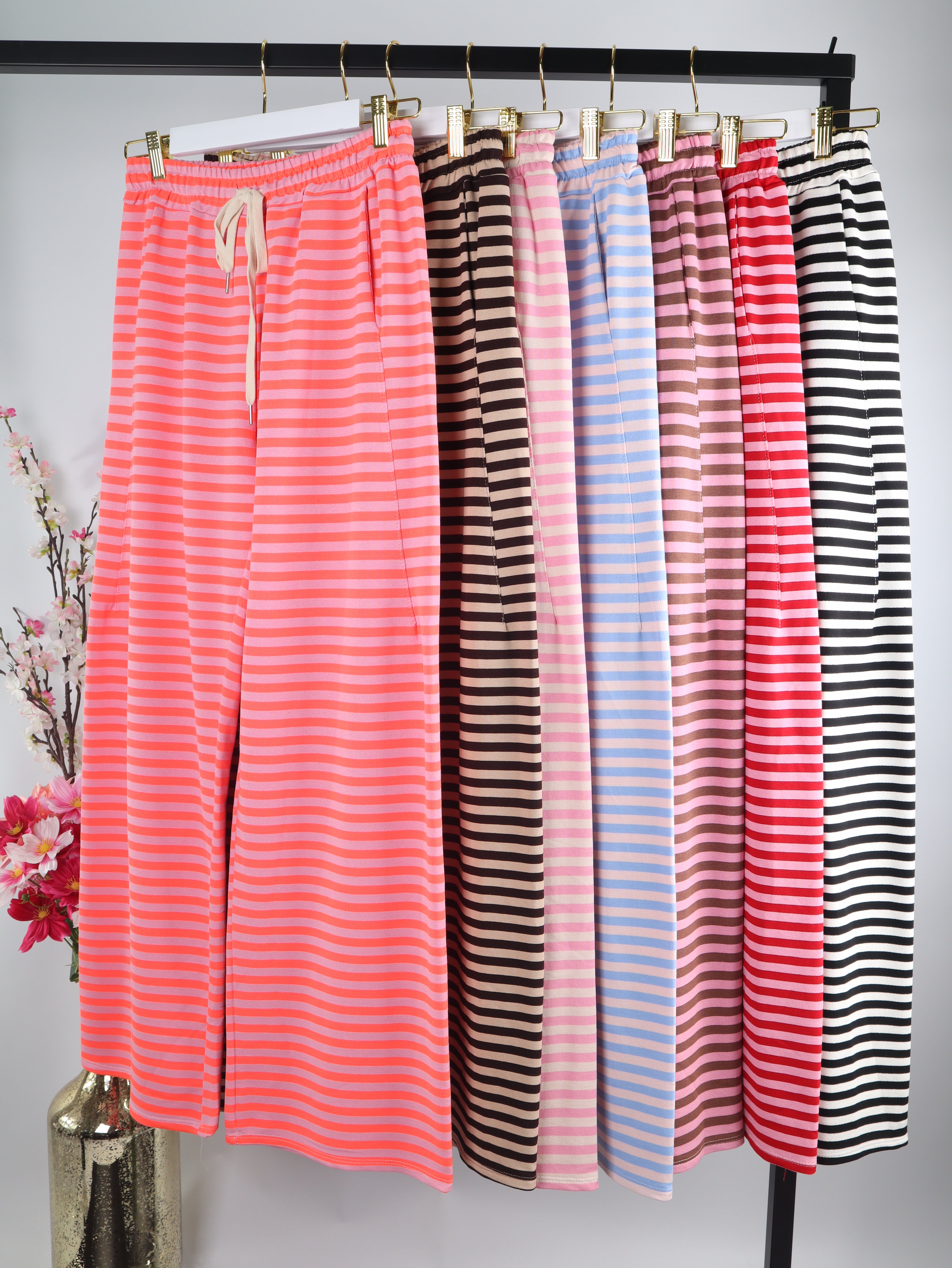 Streifen Sommerhose mit elastischem Bund – Wide Leg