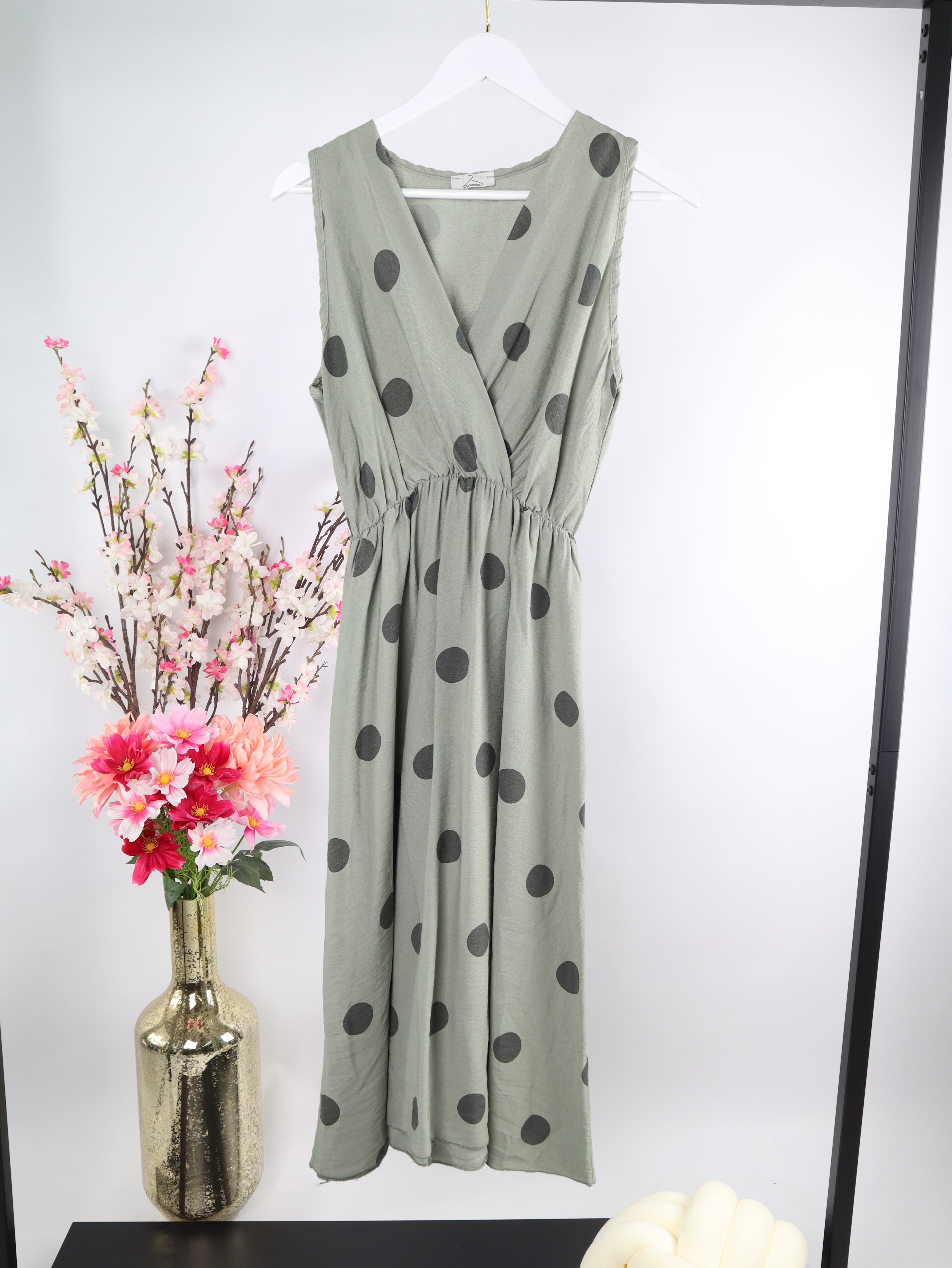 Viskose ärmelloses Kleid mit Polka Dot Muster