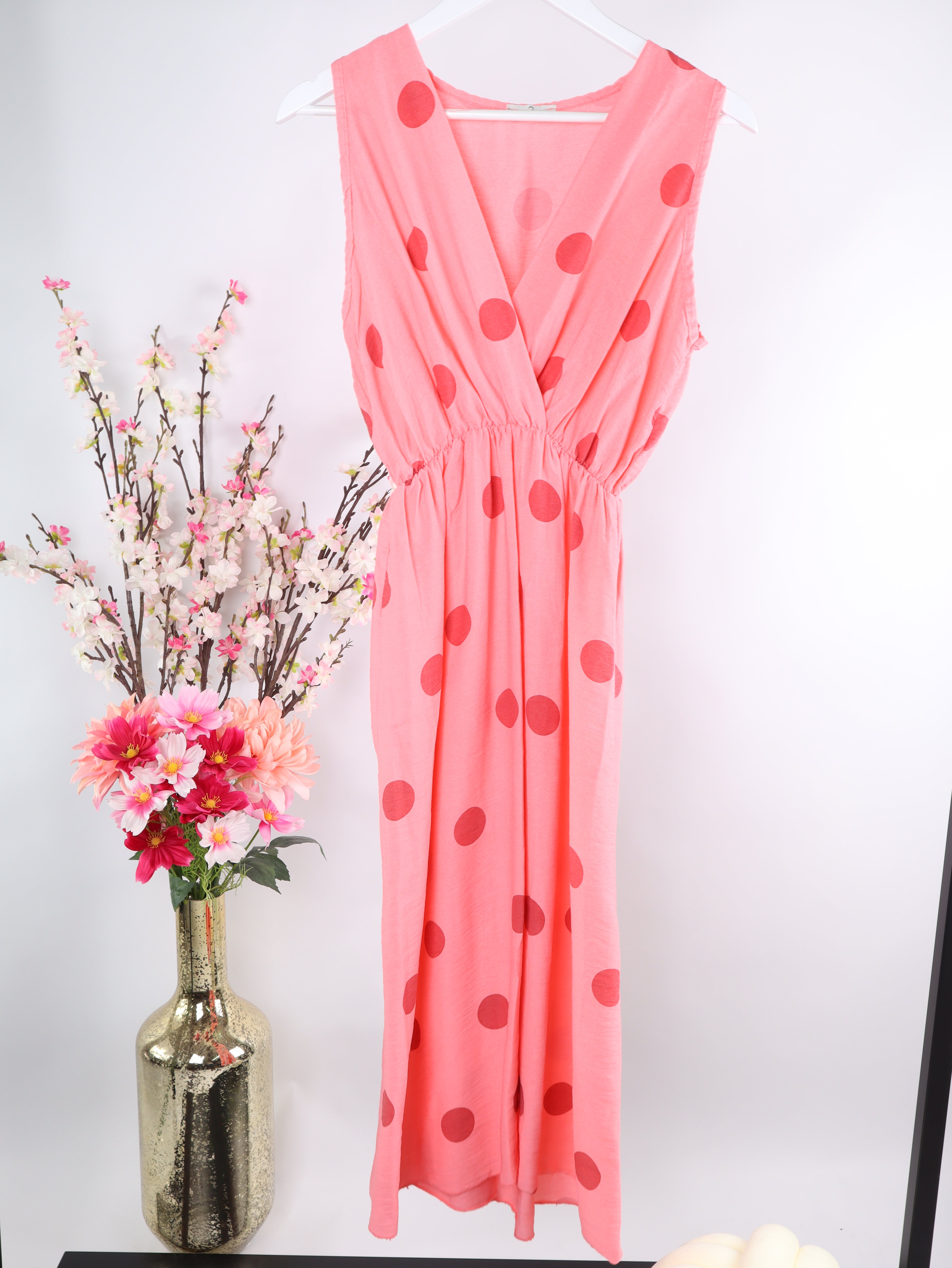Viskose ärmelloses Kleid mit Polka Dot Muster