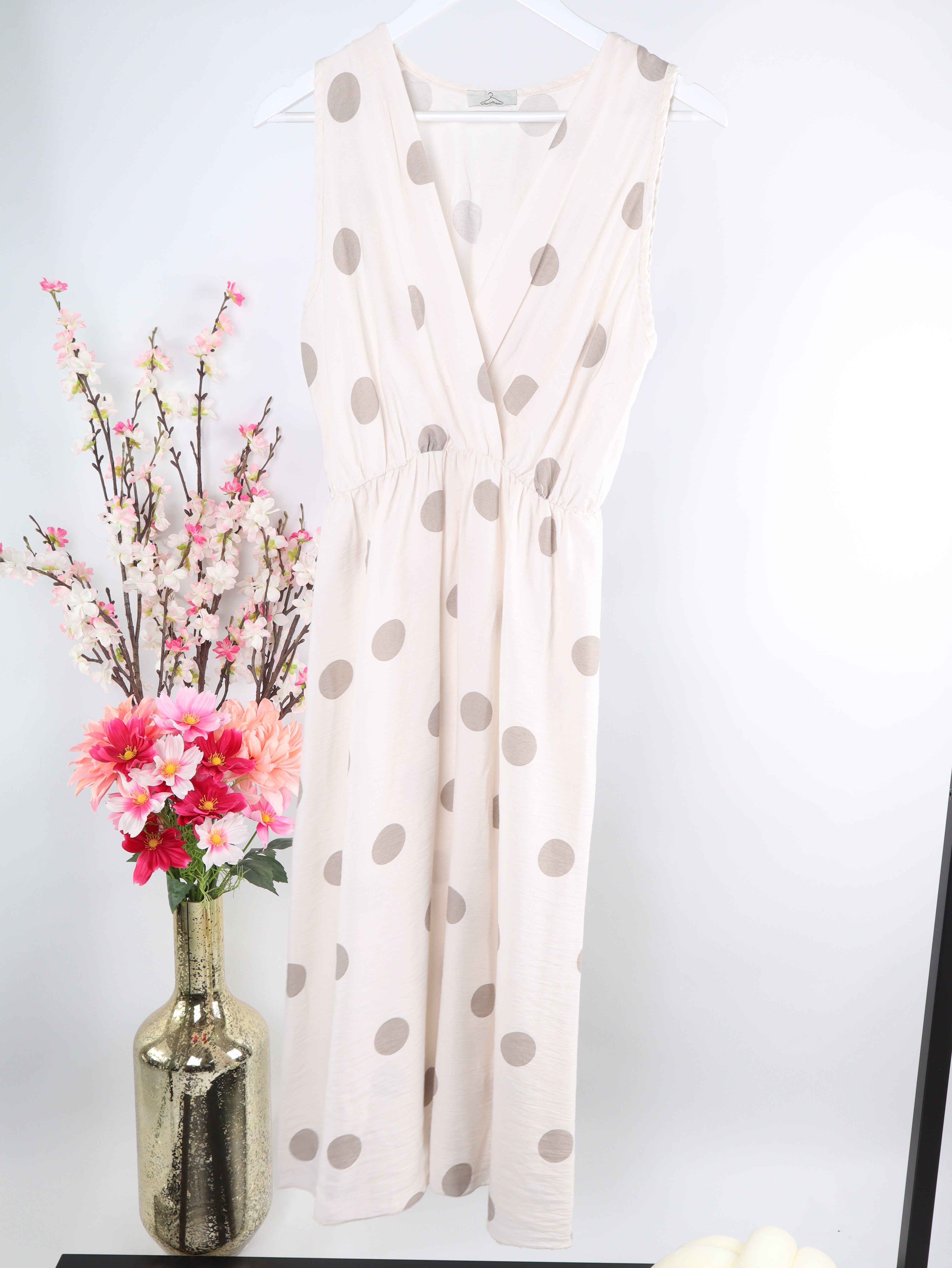 Viskose ärmelloses Kleid mit Polka Dot Muster