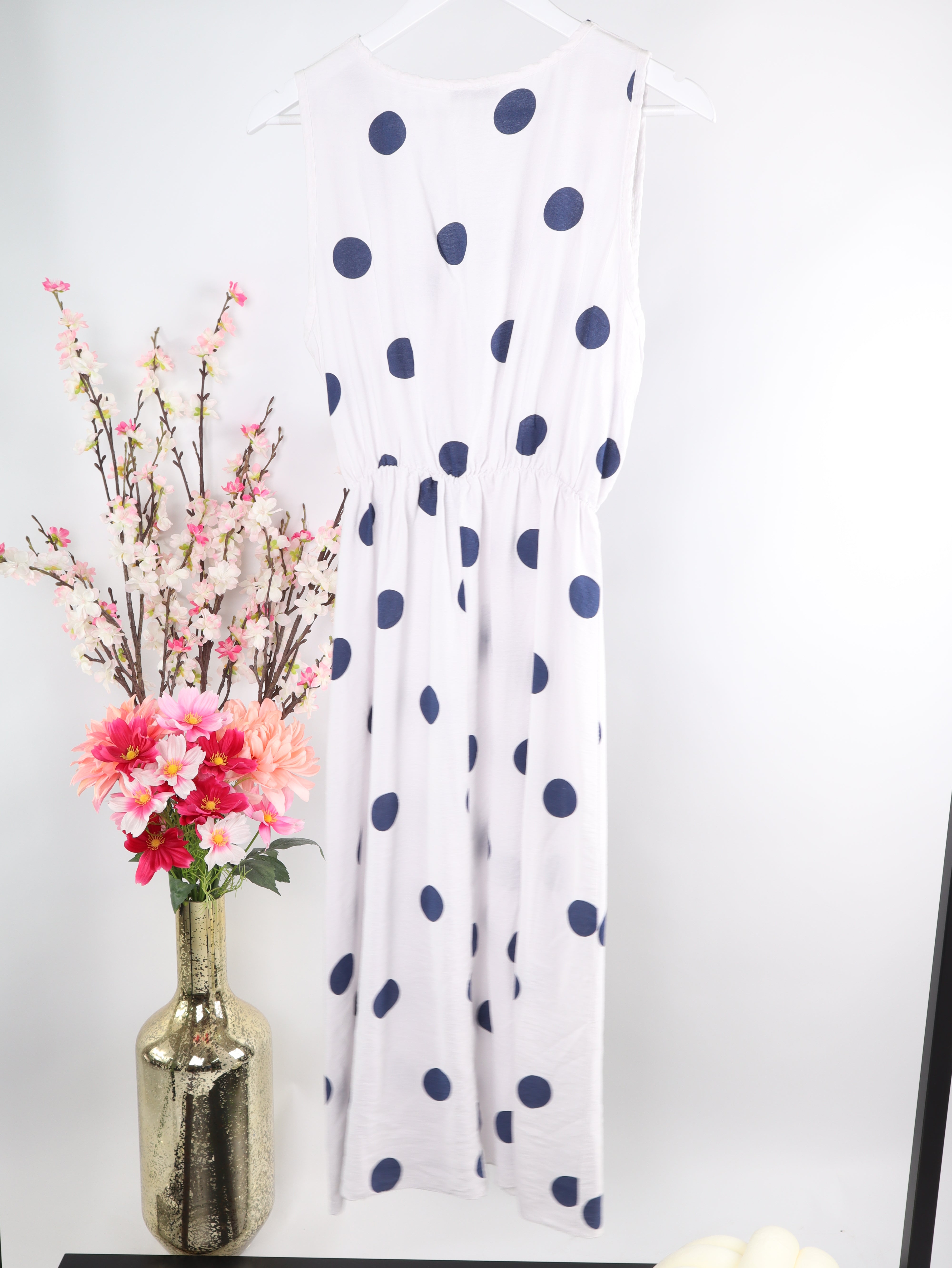 Viskose ärmelloses Kleid mit Polka Dot Muster
