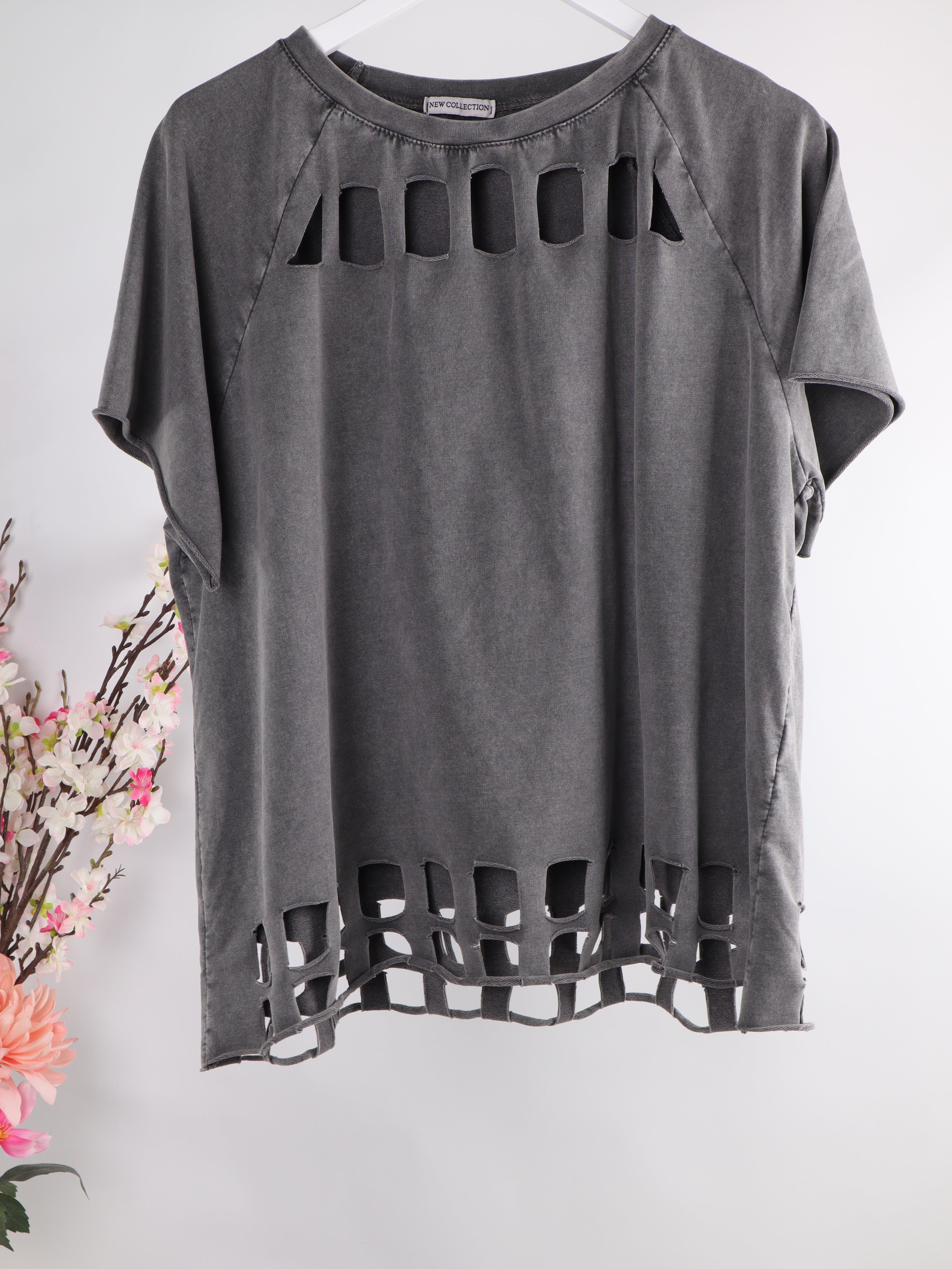 Oversize Shirt Grau mit Cut-Outs