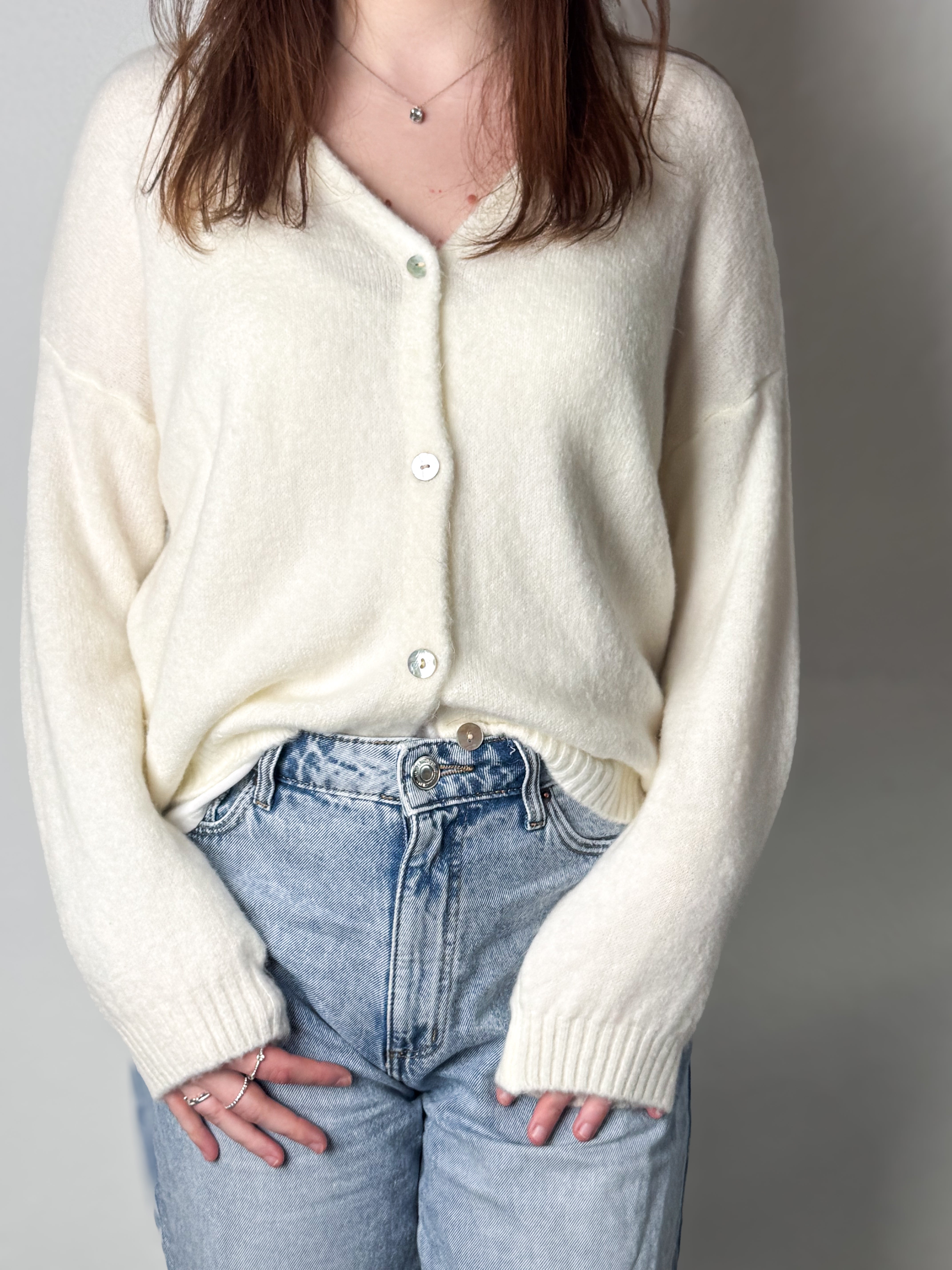 Strickjacke Alpaka - Creme