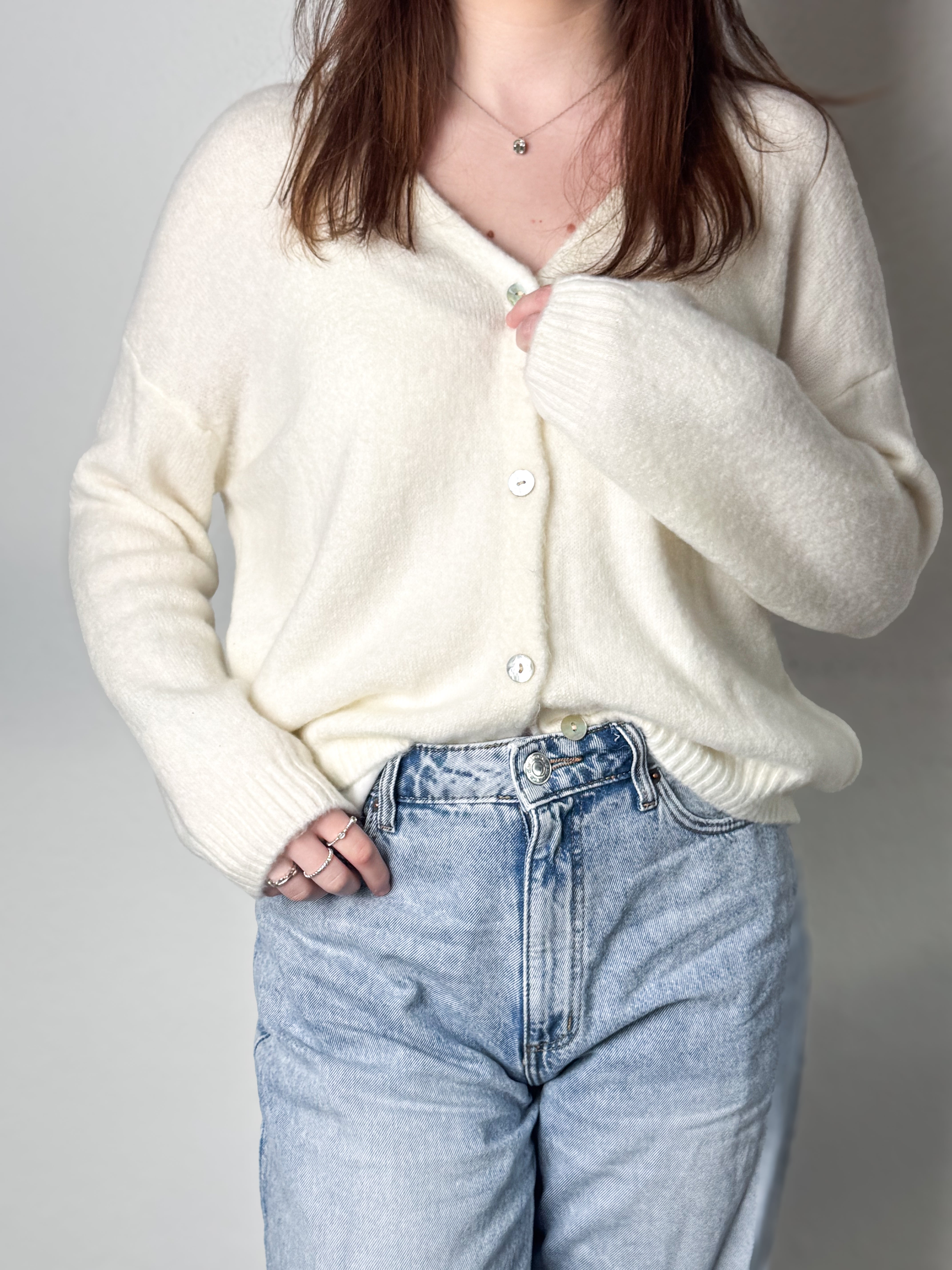 Strickjacke Alpaka - Creme