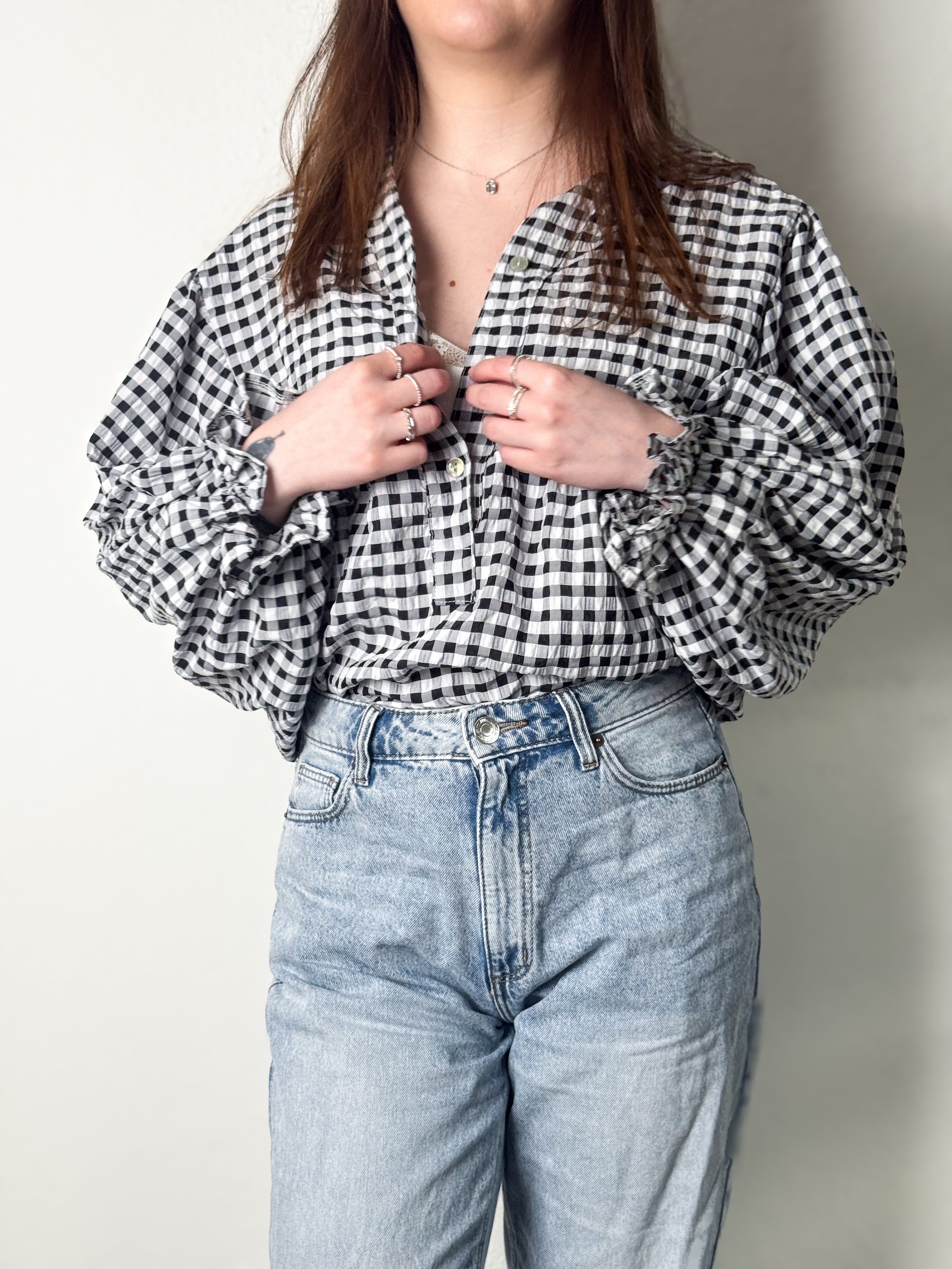 Vichy-Karo Bluse  - Schwarz