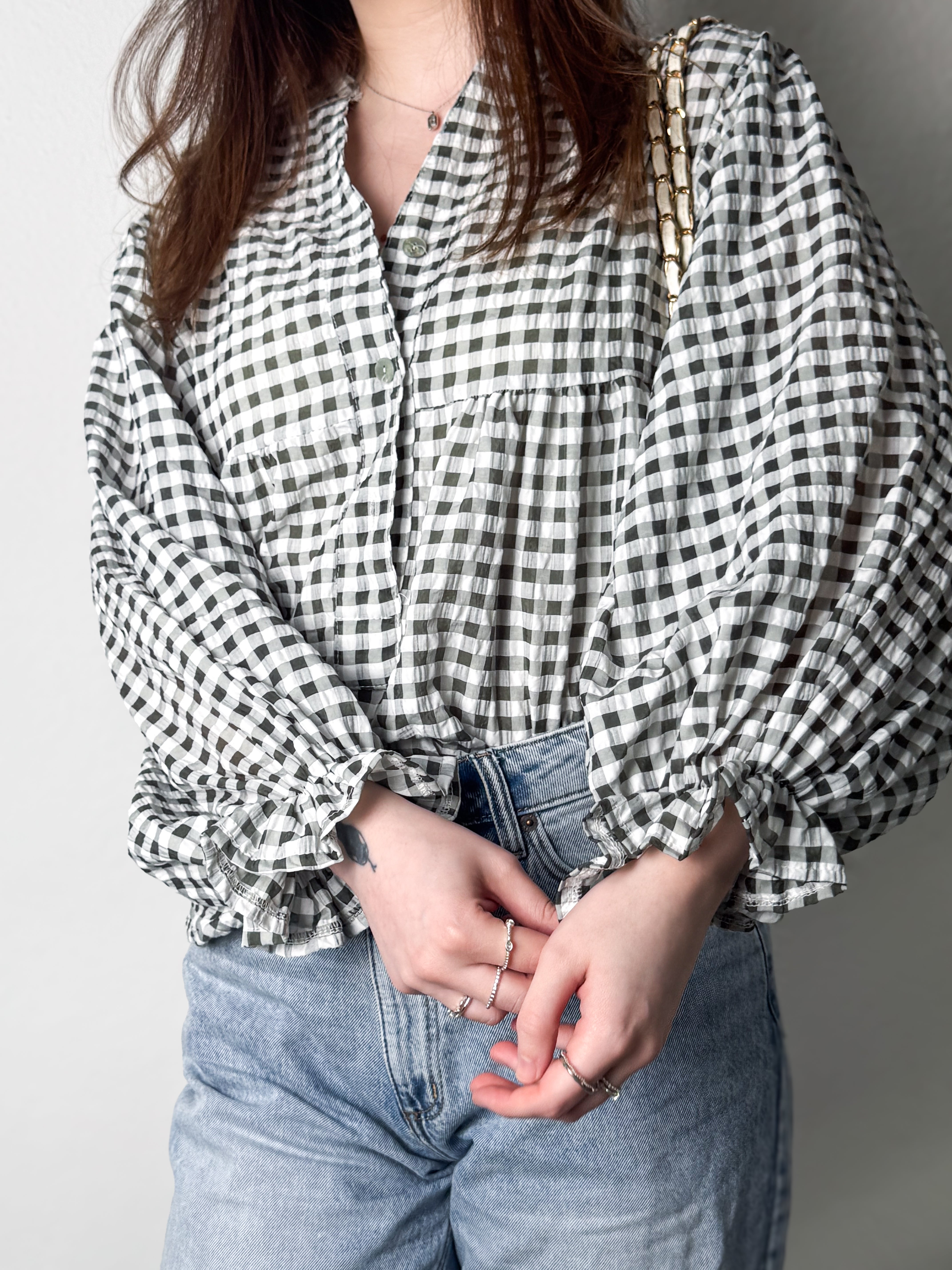 Vichy-Karo Bluse - Khaki