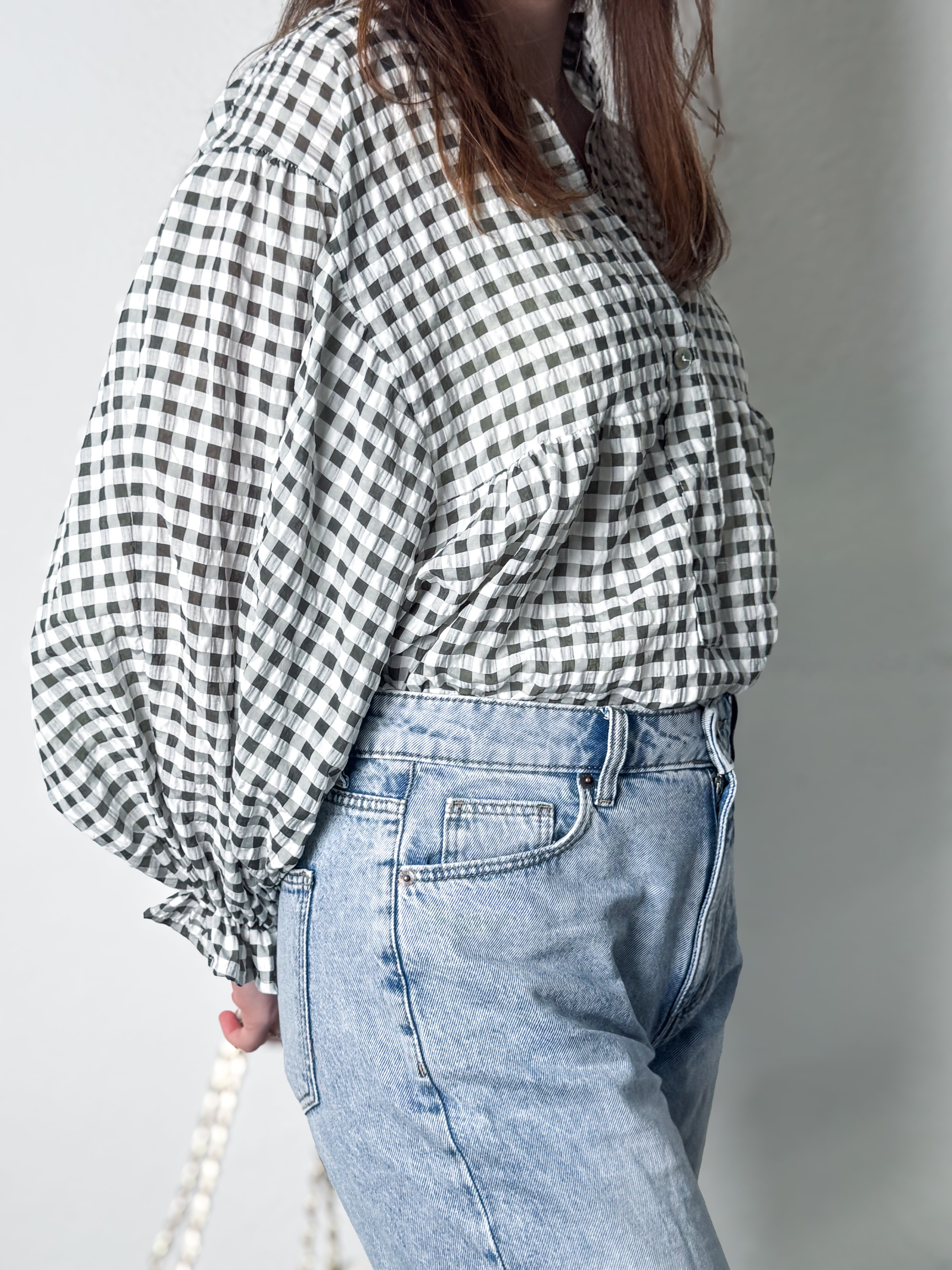 Vichy-Karo Bluse - Khaki