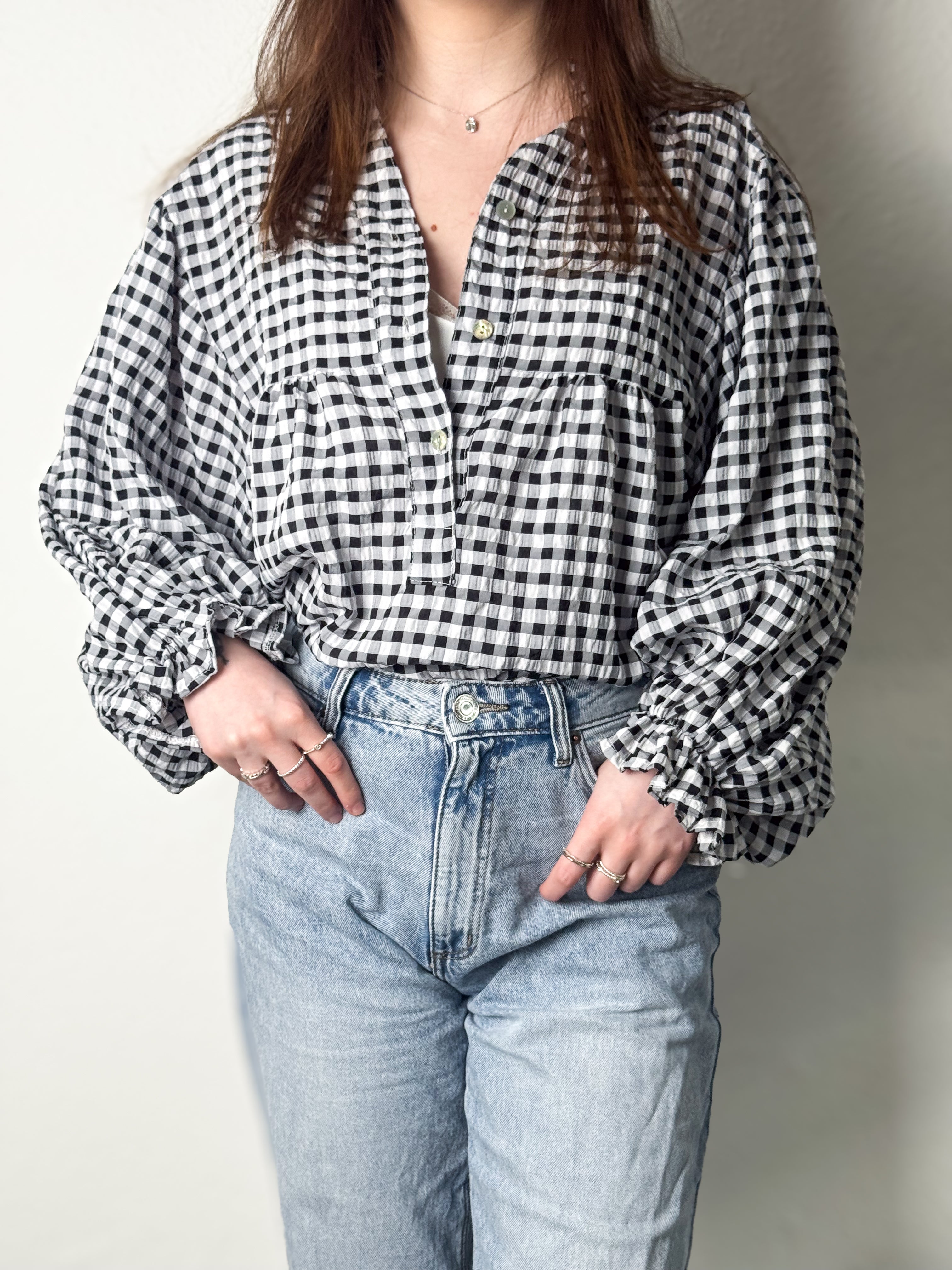 Vichy-Karo Bluse  - Schwarz