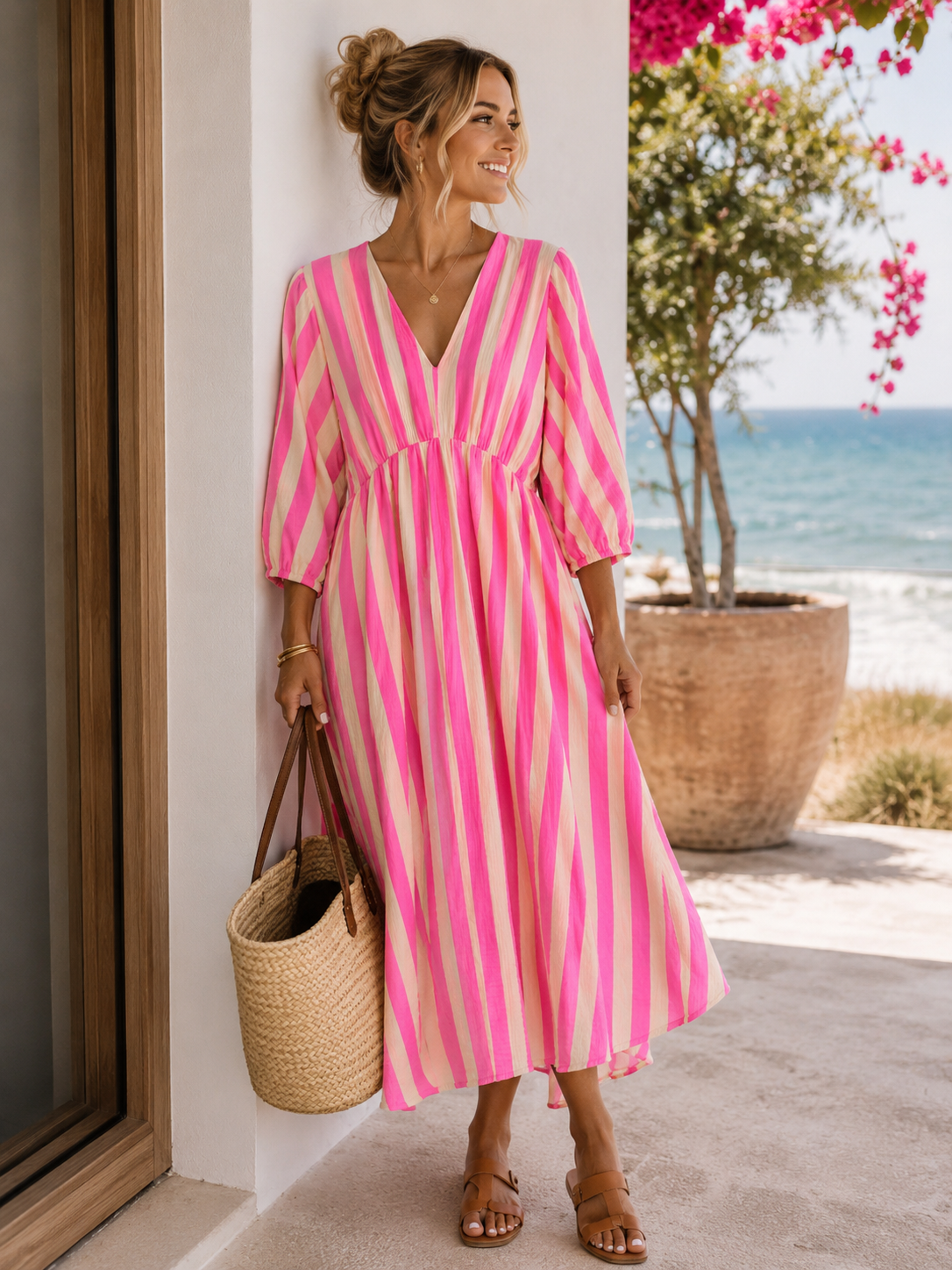 Musselin Kleid mit Streifen
