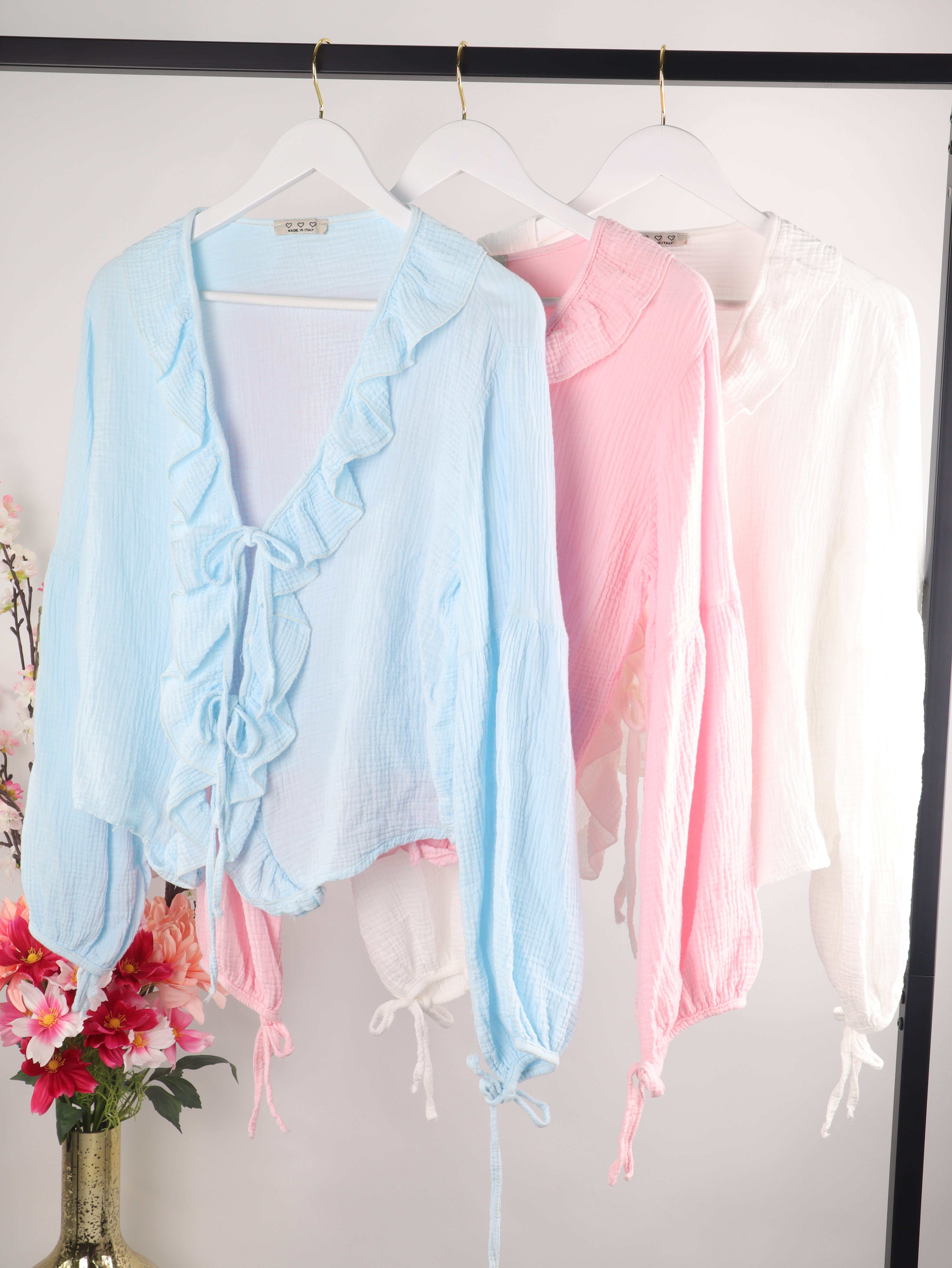 Musselin Bluse mit Rüschen & Bindeband