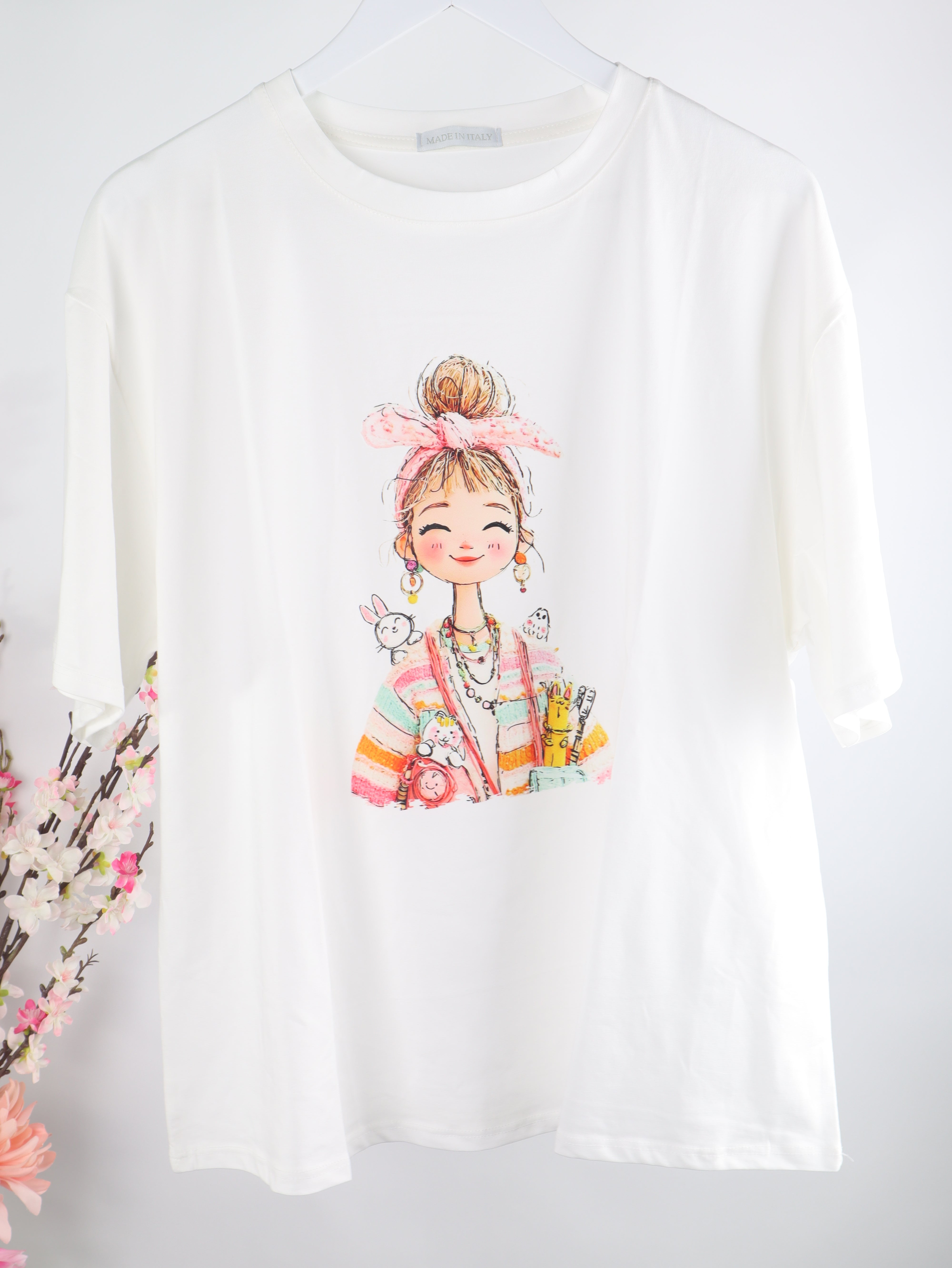 T-Shirt mit Mädchen & Tier Print
